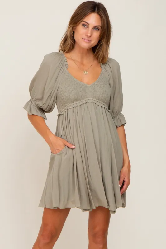 Olive Smocked Puff Sleeve Dress made by Pinkblush