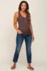 Brown Ribbed Button Front Maternity Tank Top sold by Pinkblush