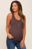 Brown Ribbed Button Front Maternity Tank Top sold by Pinkblush