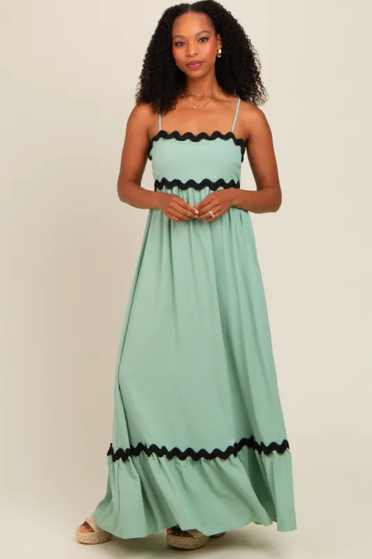 Sage Sleeveless ZigZag Accent Maxi Dress sold by Pinkblush