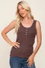 Brown Ribbed Button Front Maternity Tank Top sold by Pinkblush