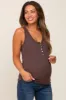 Brown Ribbed Button Front Maternity Tank Top sold by Pinkblush