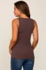 Brown Ribbed Button Front Maternity Tank Top sold by Pinkblush