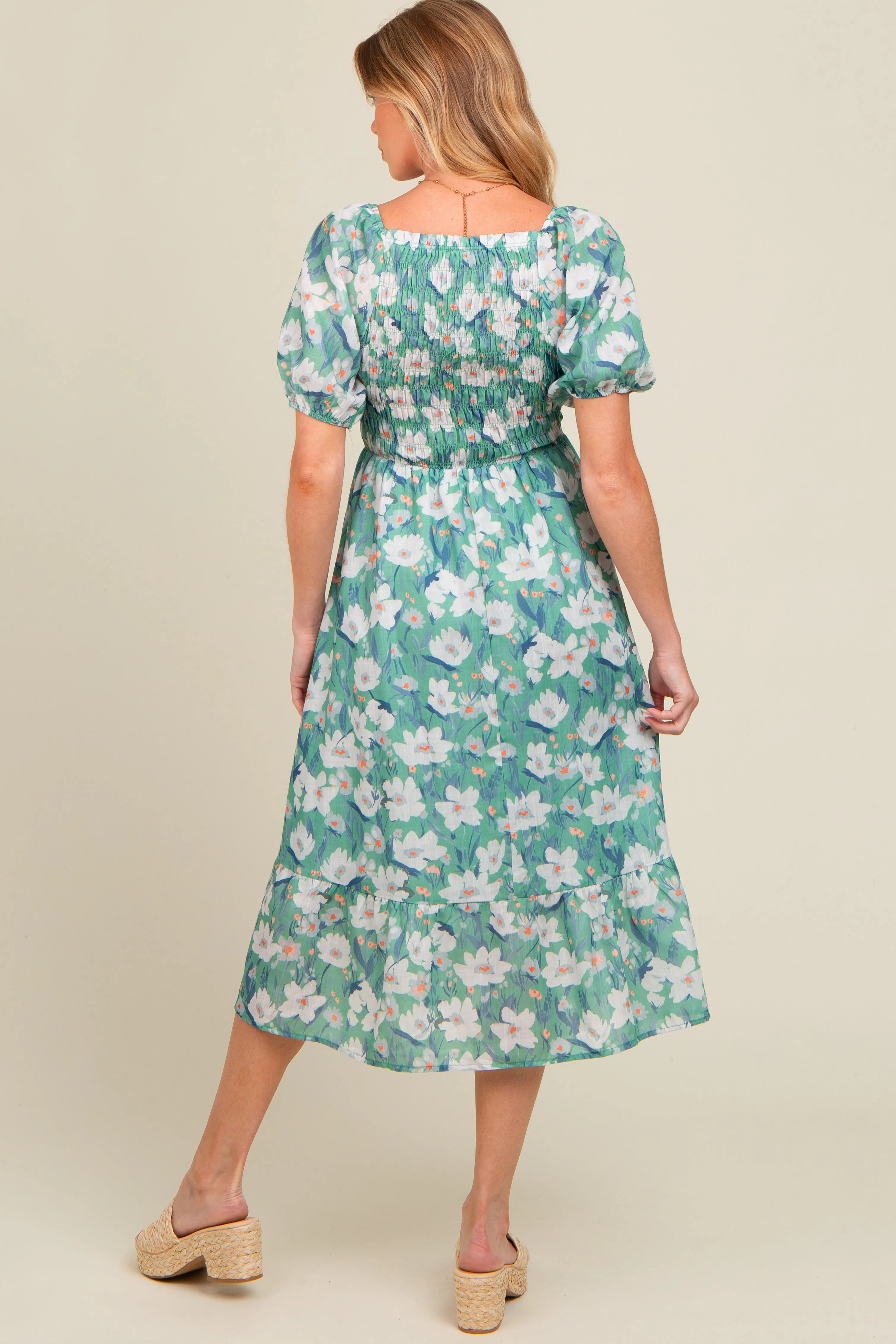 Jade Floral Smocked Maternity Midi Dress sold by Pinkblush product image thumbnail 3