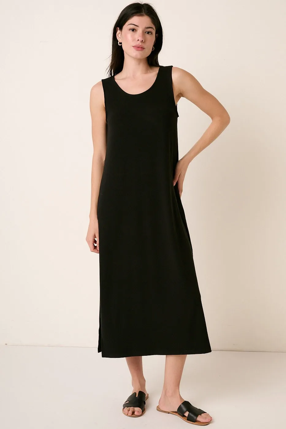 Black Ribbed Sleeveless Maternity Midi Dress sold by Pinkblush product image thumbnail 4