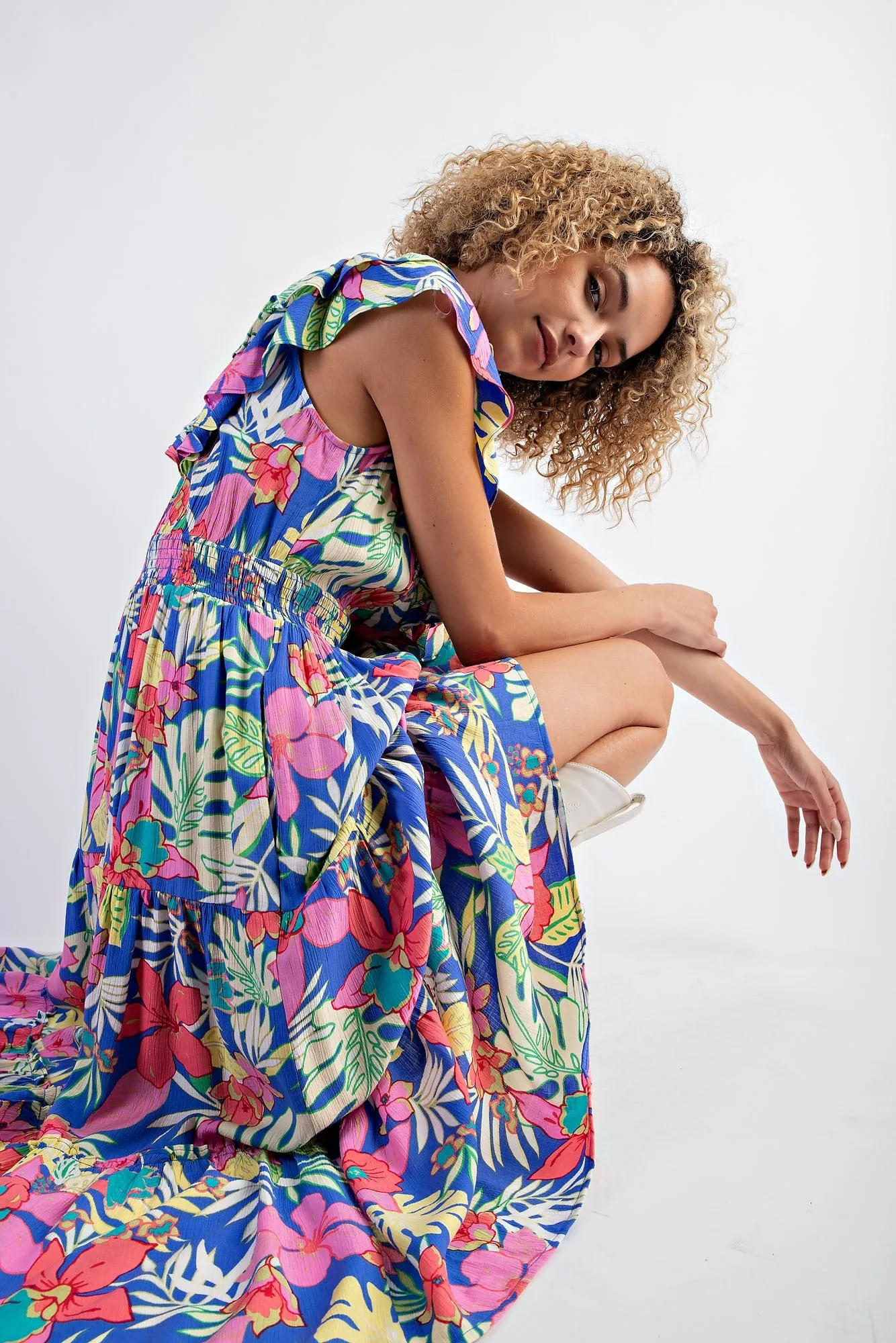 Periwinkle Ruffle V-Neck Tiered Maxi Dress sold by Pinkblush