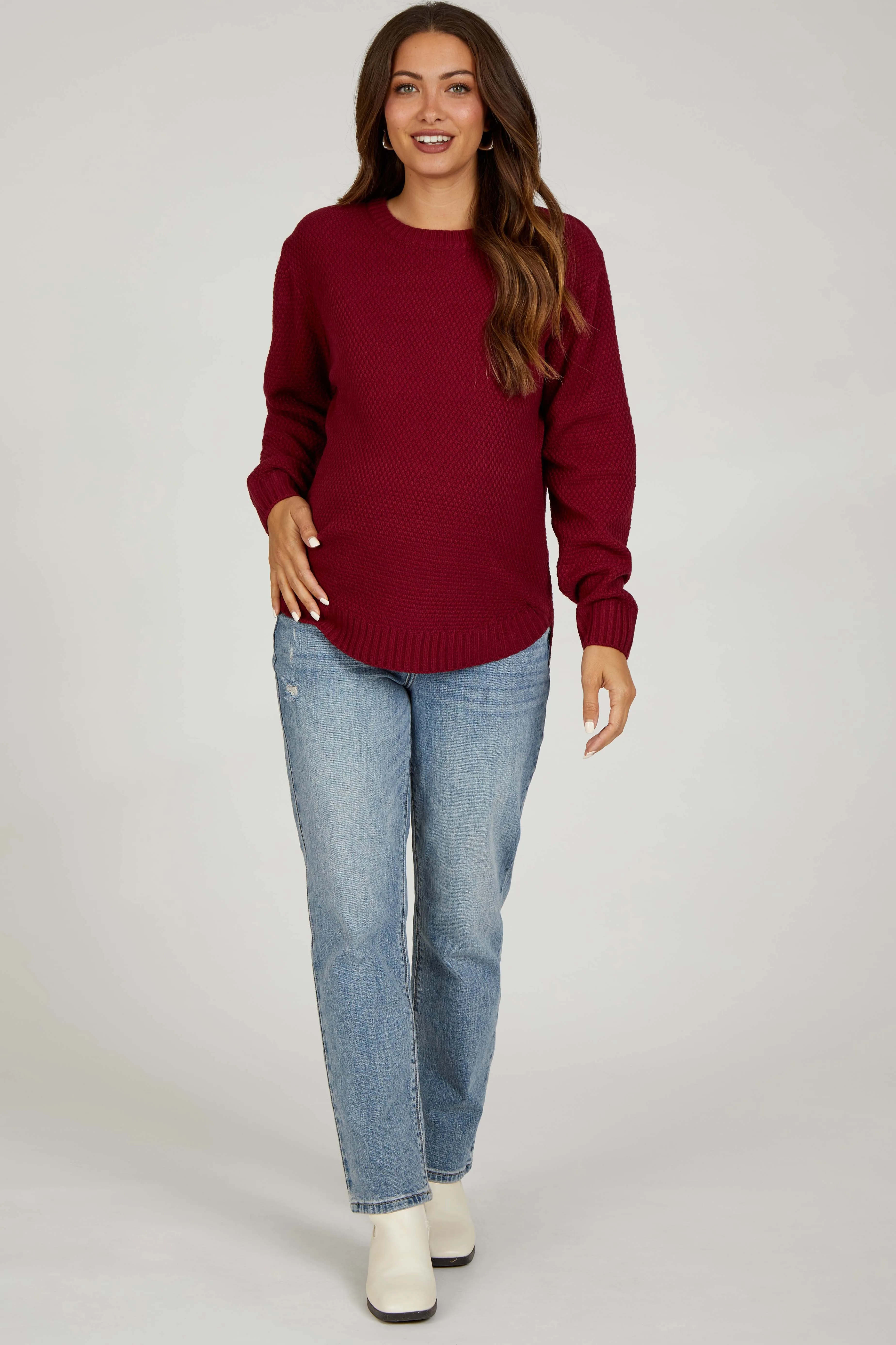 Burgundy Knit Pullover Maternity Sweater sold by Pinkblush product image thumbnail 4