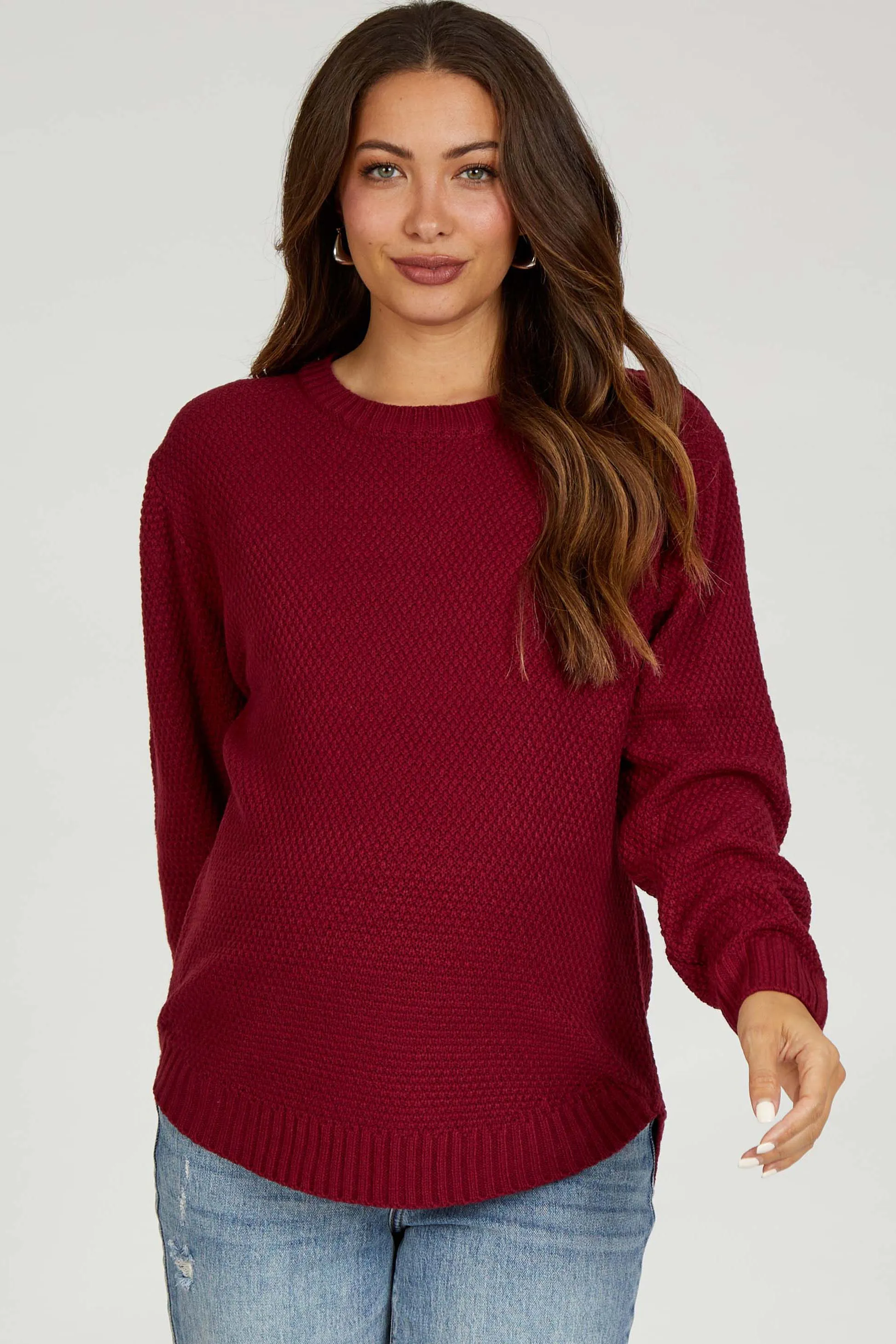 Burgundy Knit Pullover Maternity Sweater sold by Pinkblush