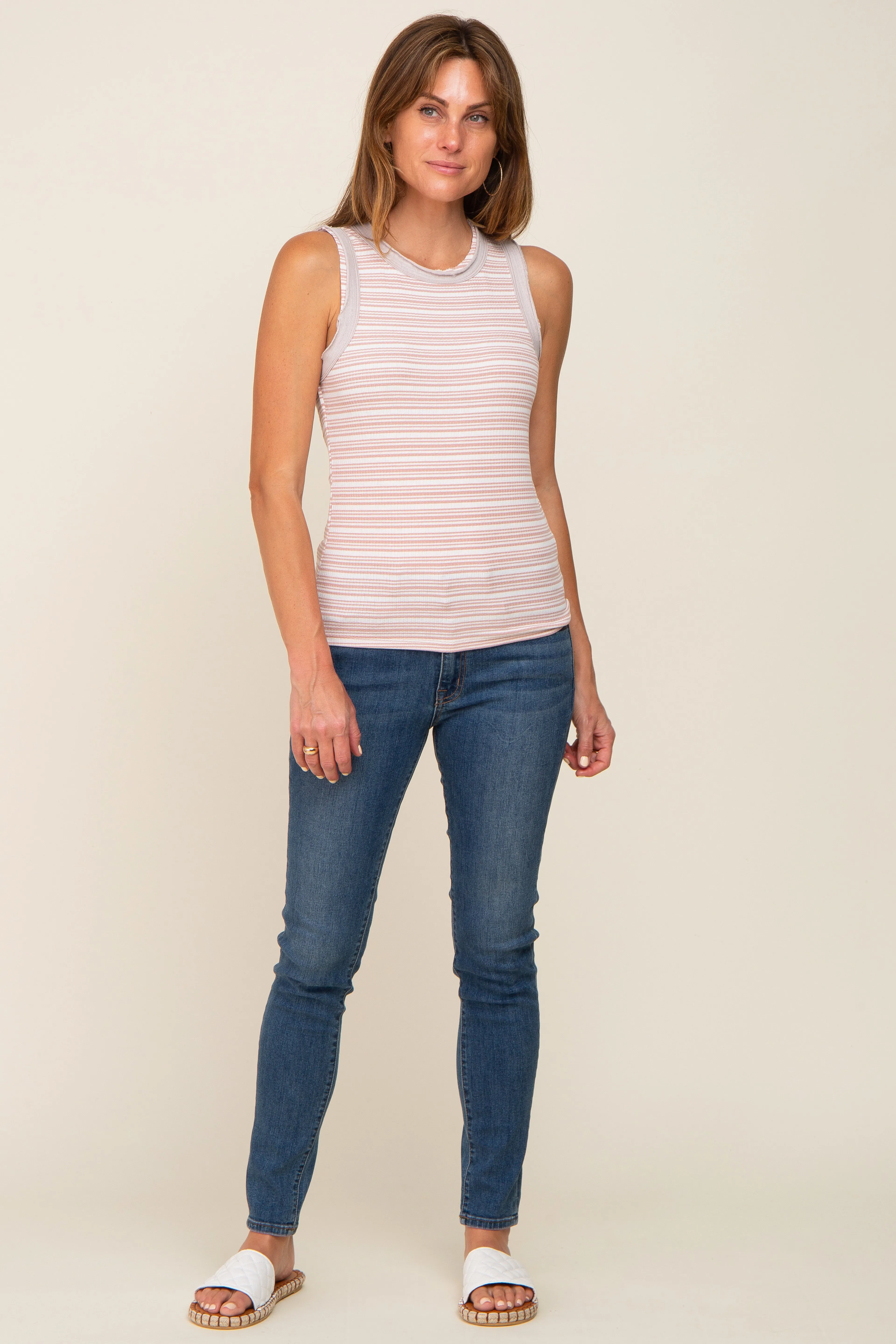 Mauve Striped Raw Hem Trim Tank Top sold by Pinkblush product image thumbnail 4