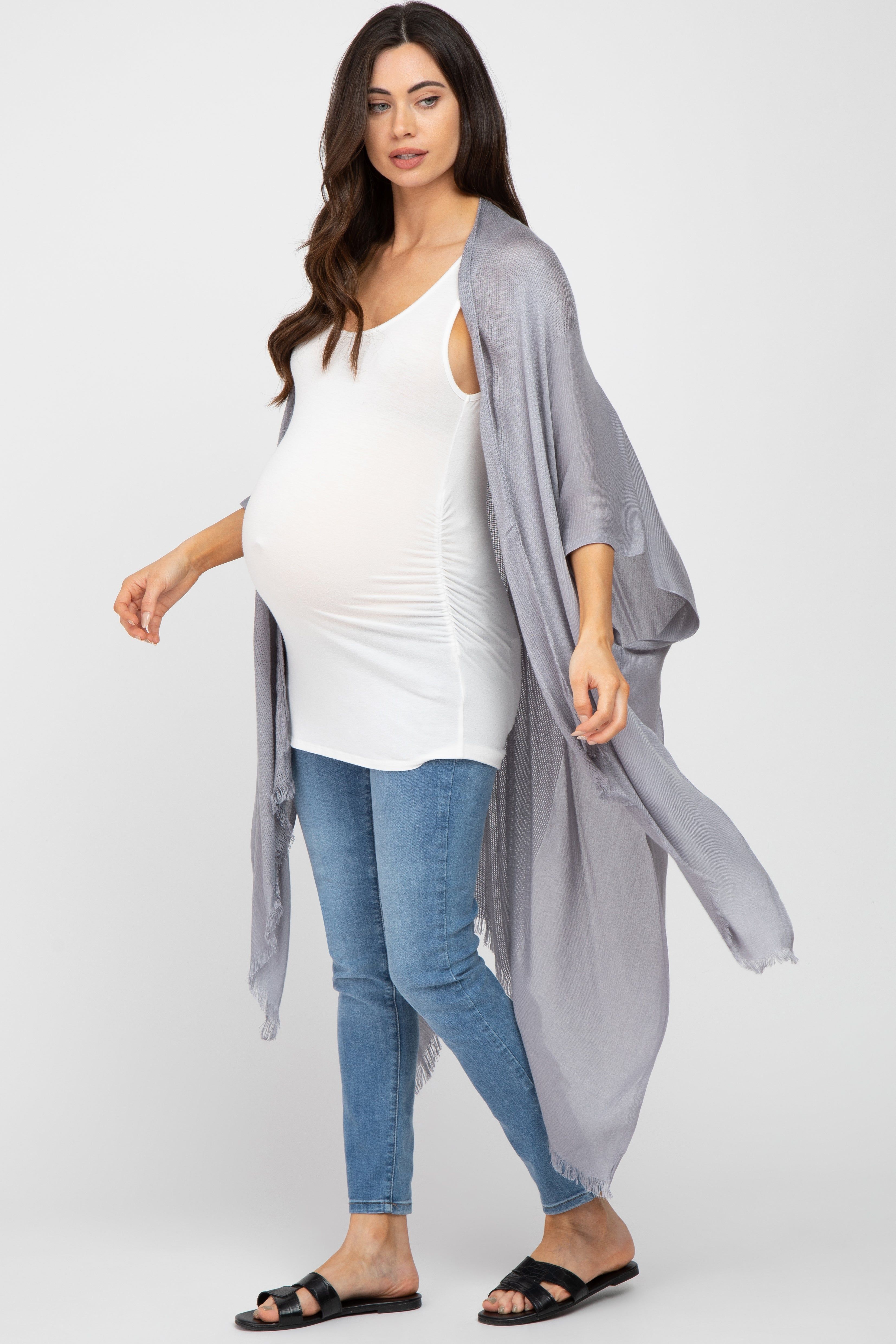 Grey Lightweight Fringe Hem Hi-Low Maternity Cover Up sold by Pinkblush product image thumbnail 2