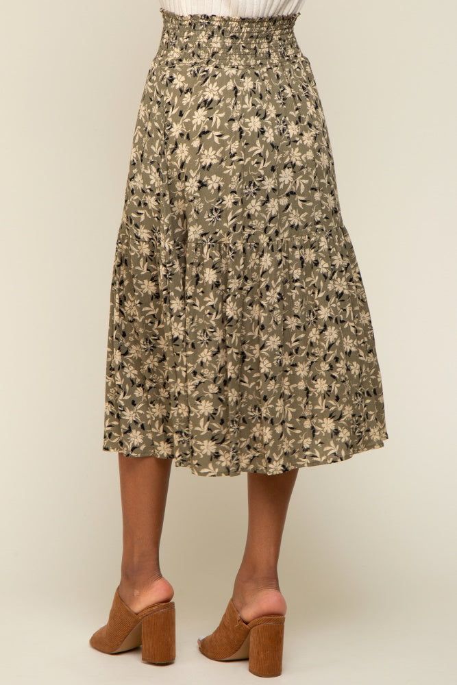 Olive Floral Smocked Midi Skirt sold by Pinkblush product image thumbnail 3