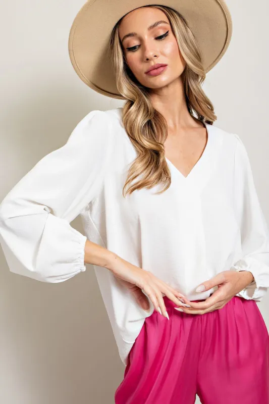 White Long Puff Sleeve Blouse Top sold by Pinkblush