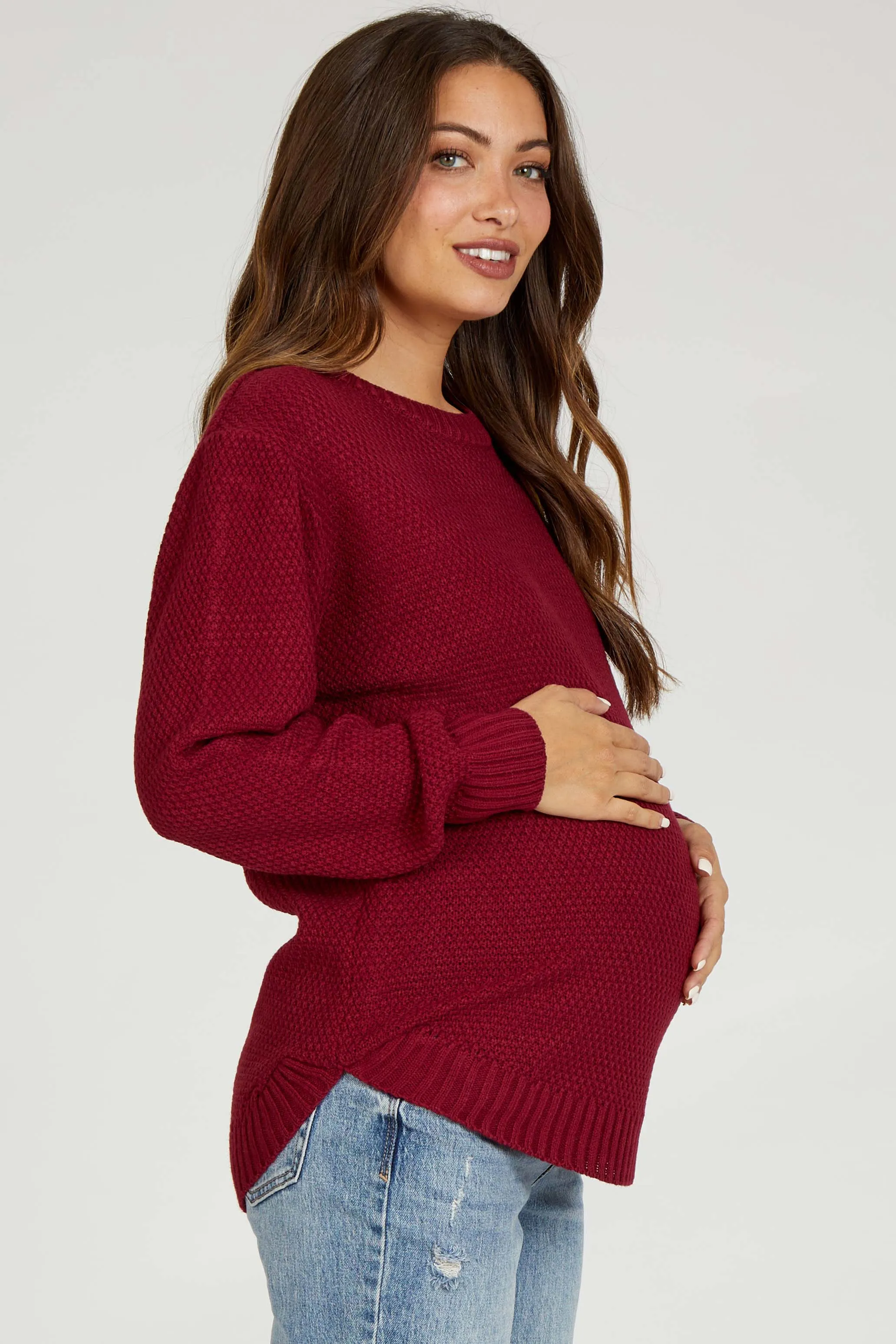 Burgundy Knit Pullover Maternity Sweater sold by Pinkblush product image thumbnail 2