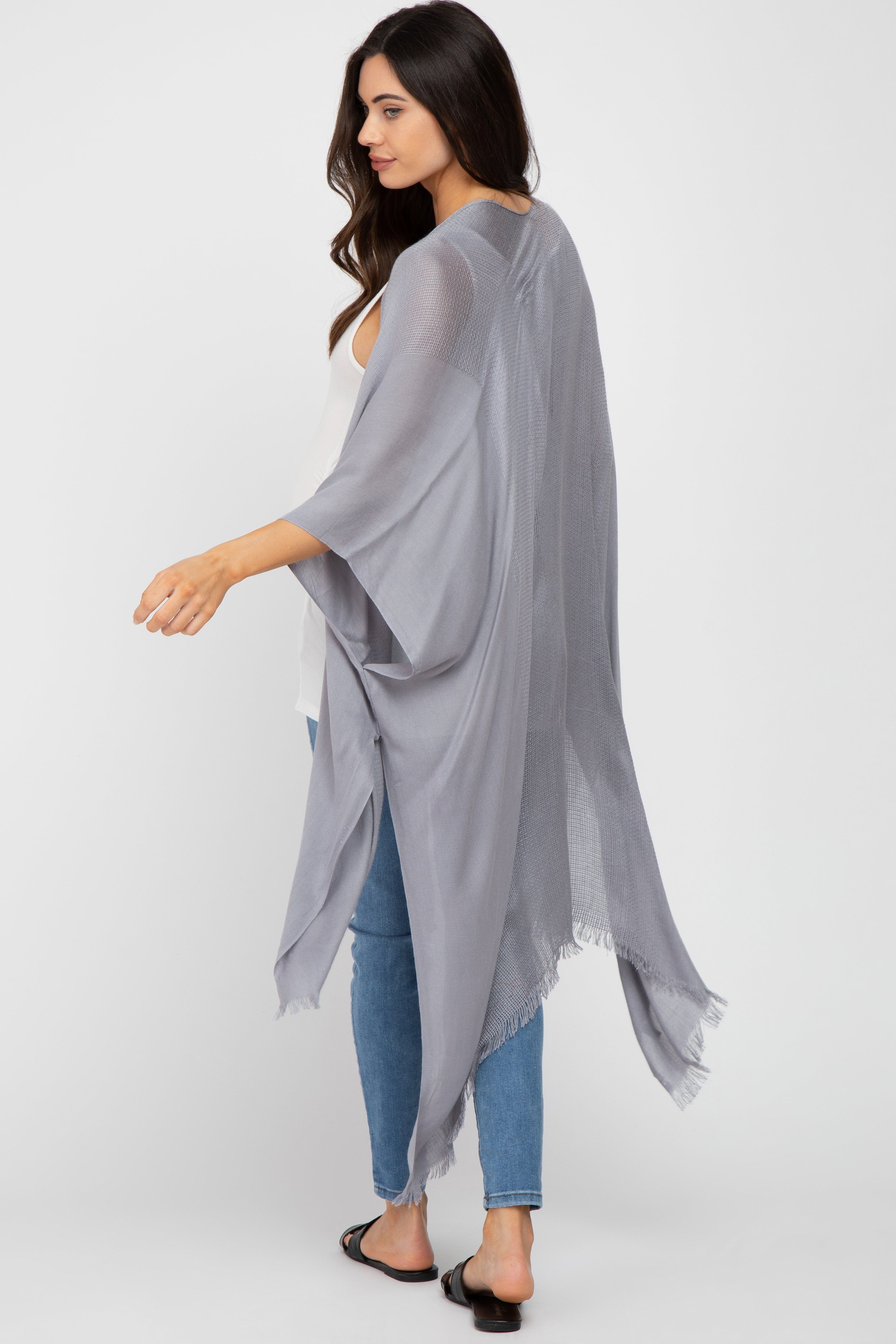 Grey Lightweight Fringe Hem Hi-Low Maternity Cover Up sold by Pinkblush product image thumbnail 3