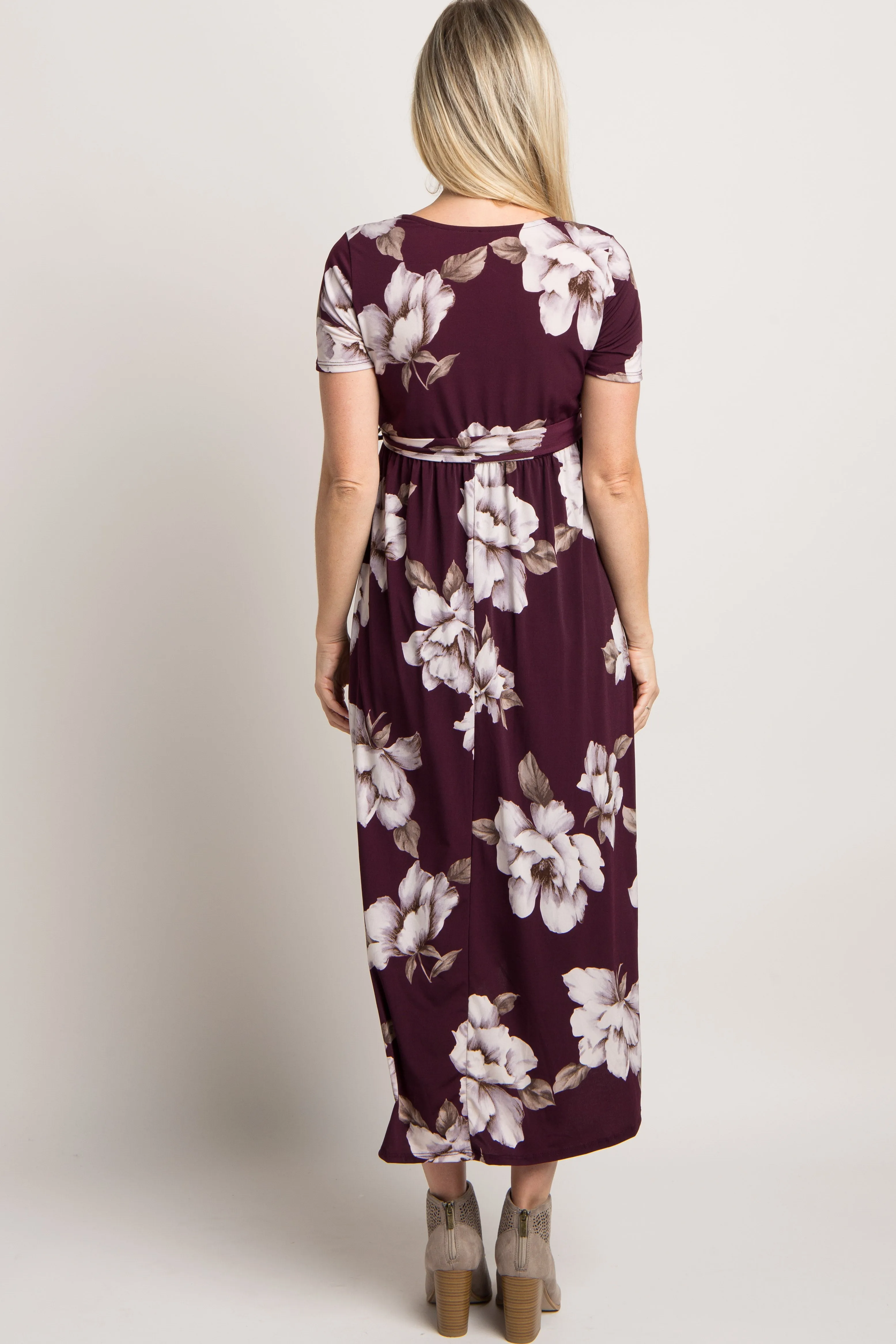 Plum Floral Hi-Low Maternity Wrap Dress sold by Pinkblush product image thumbnail 3
