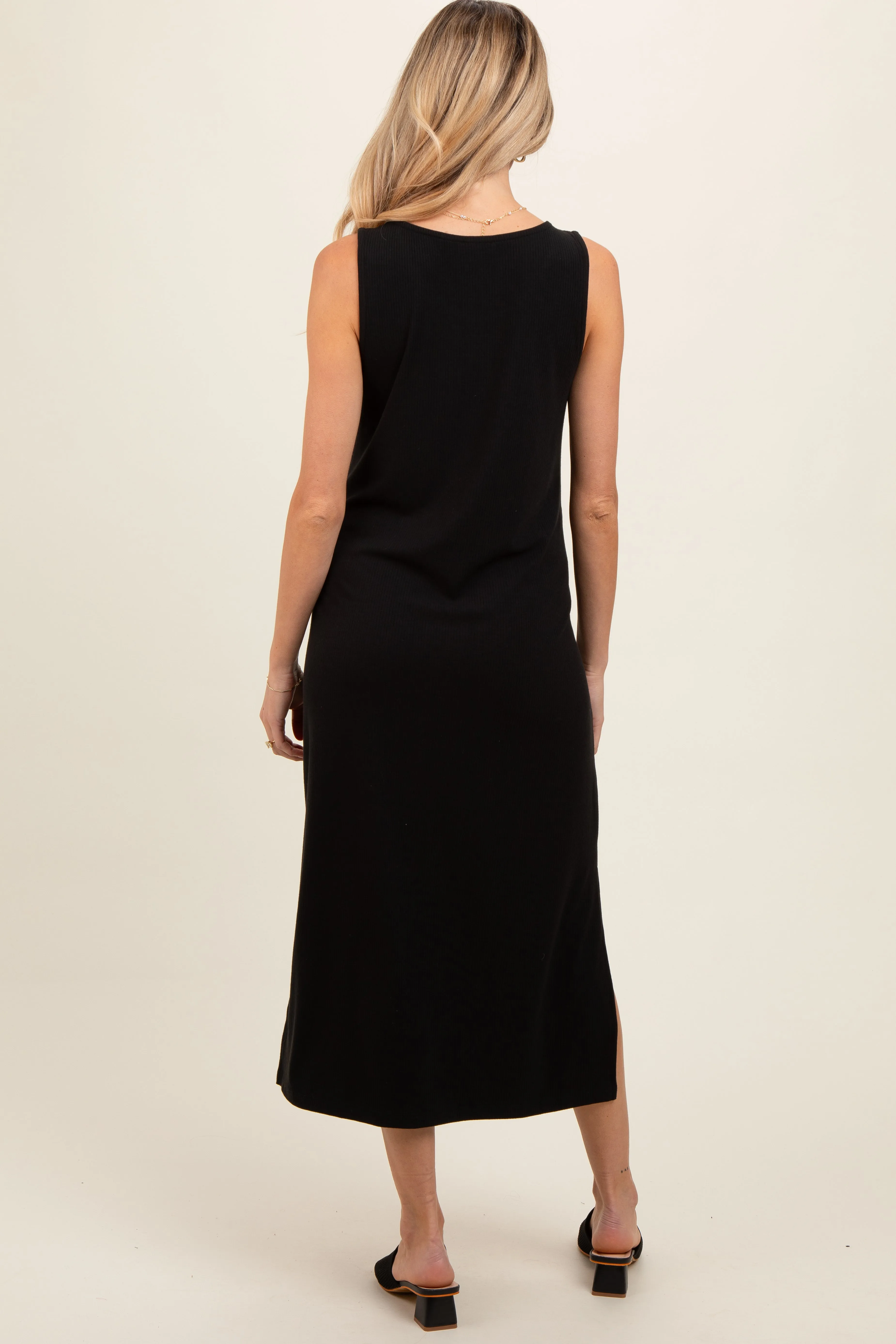 Black Ribbed Sleeveless Maternity Midi Dress sold by Pinkblush product image thumbnail 3