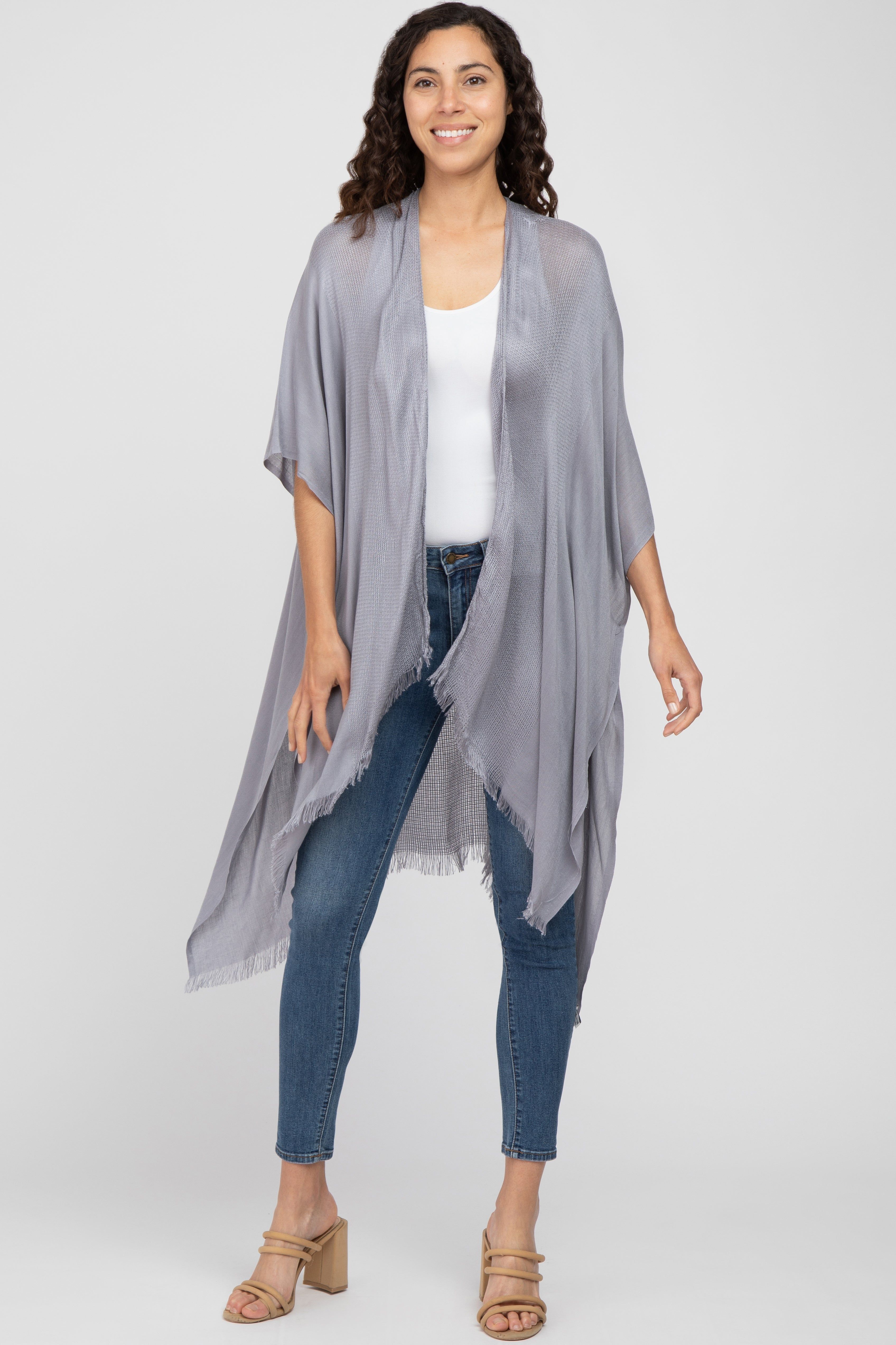 Grey Lightweight Fringe Hem Hi-Low Maternity Cover Up sold by Pinkblush product image thumbnail 4