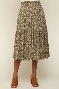 Olive Floral Smocked Midi Skirt sold by Pinkblush