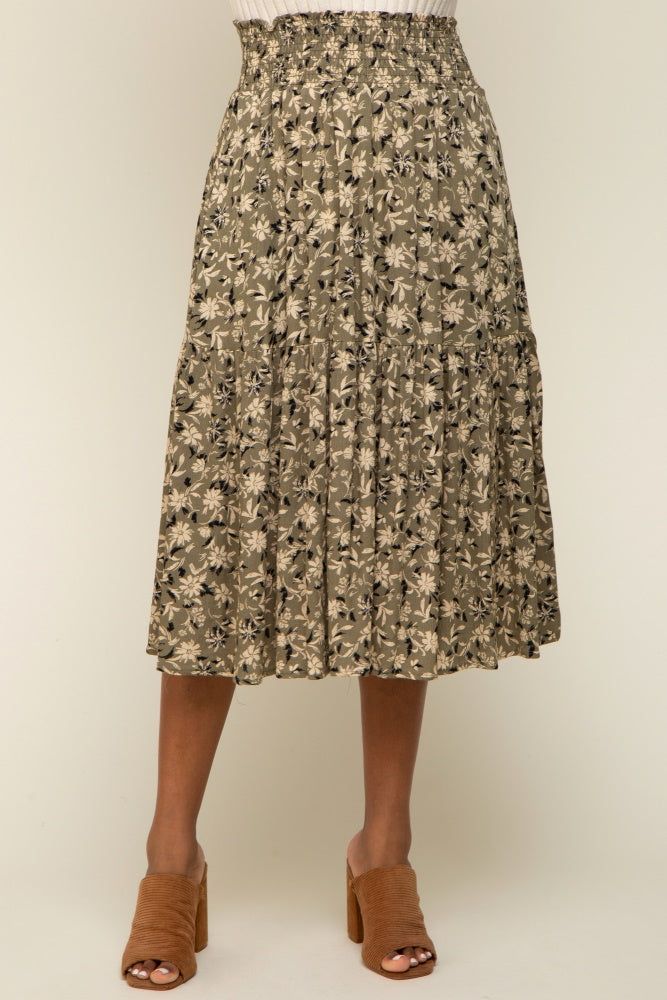Olive Floral Smocked Midi Skirt sold by Pinkblush product image thumbnail 2