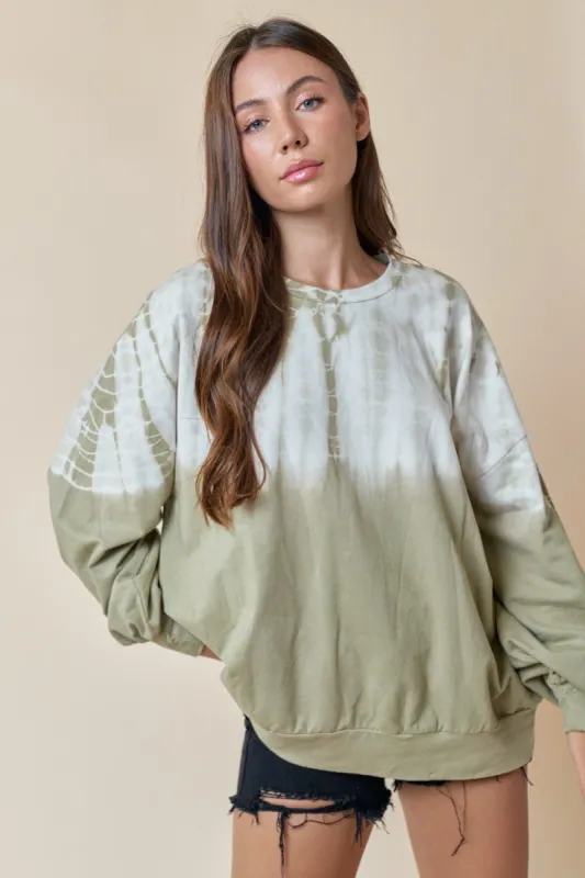 Light Olive Tie Dye Long Sleeve Top sold by Pinkblush