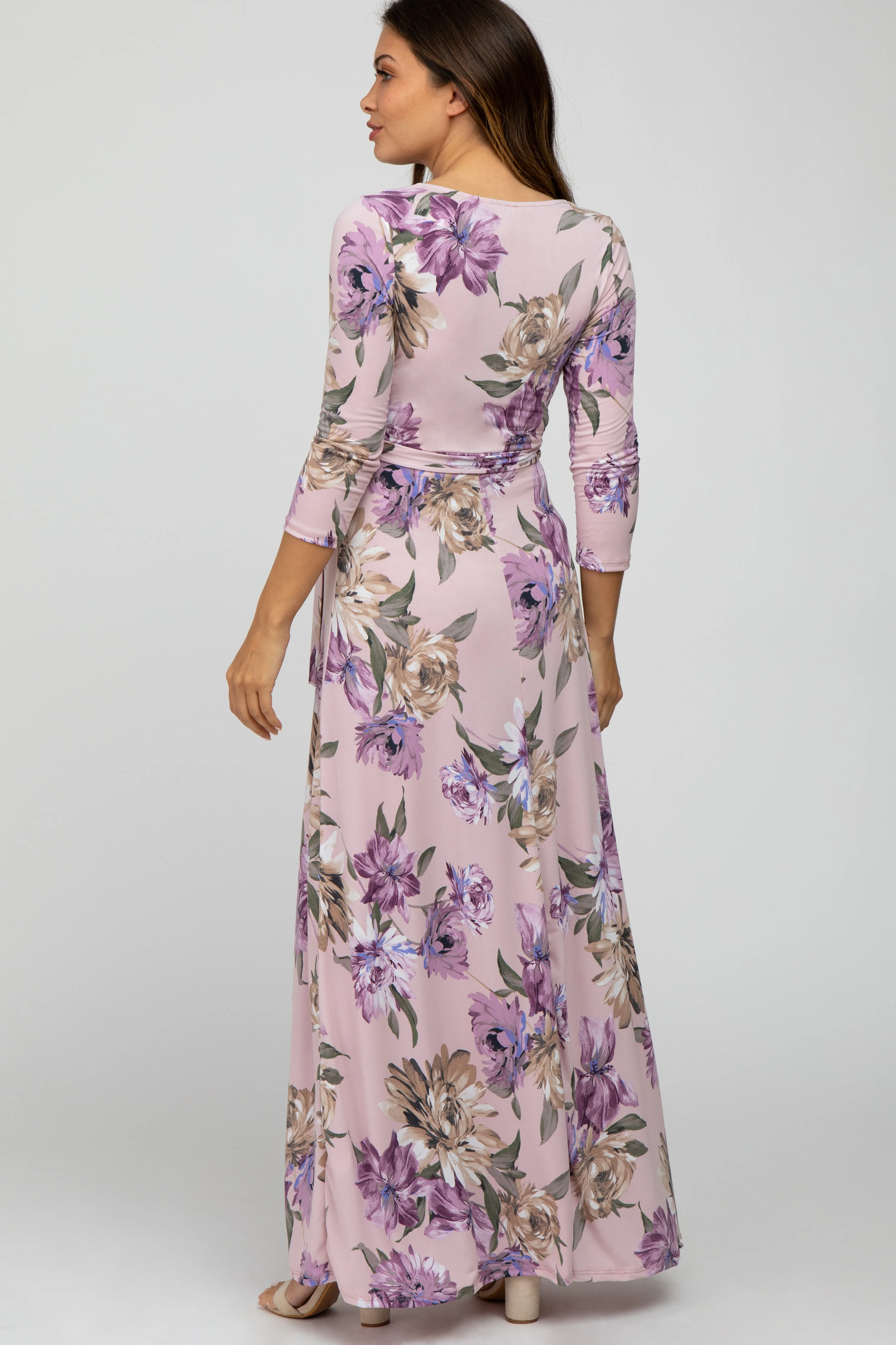 Lavender Floral Maternity Wrap Maxi Dress sold by Pinkblush product image thumbnail 3