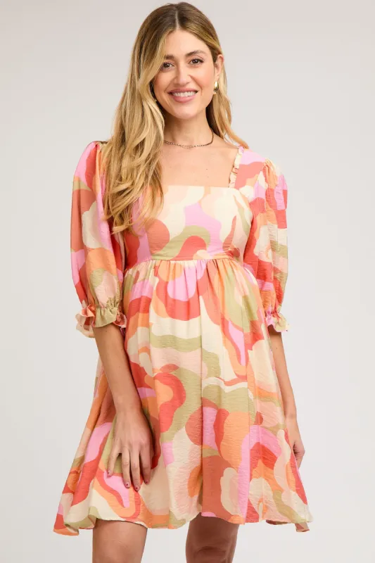 Pink Print Puff Sleeve Maternity Mini Dress sold by Pinkblush