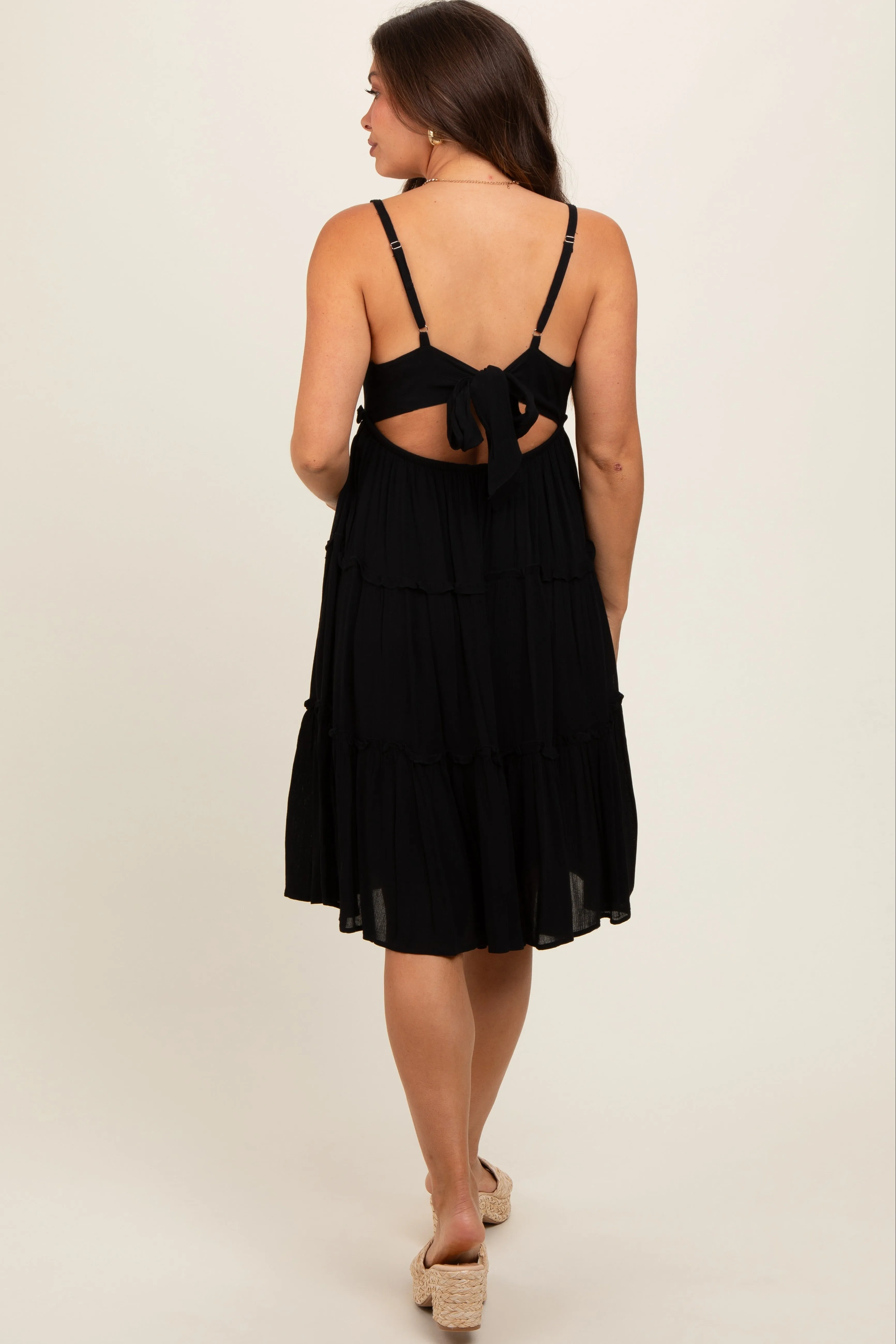 Black Ruffle Tiered Cutout Back Tie Maternity Dress sold by Pinkblush product image thumbnail 3