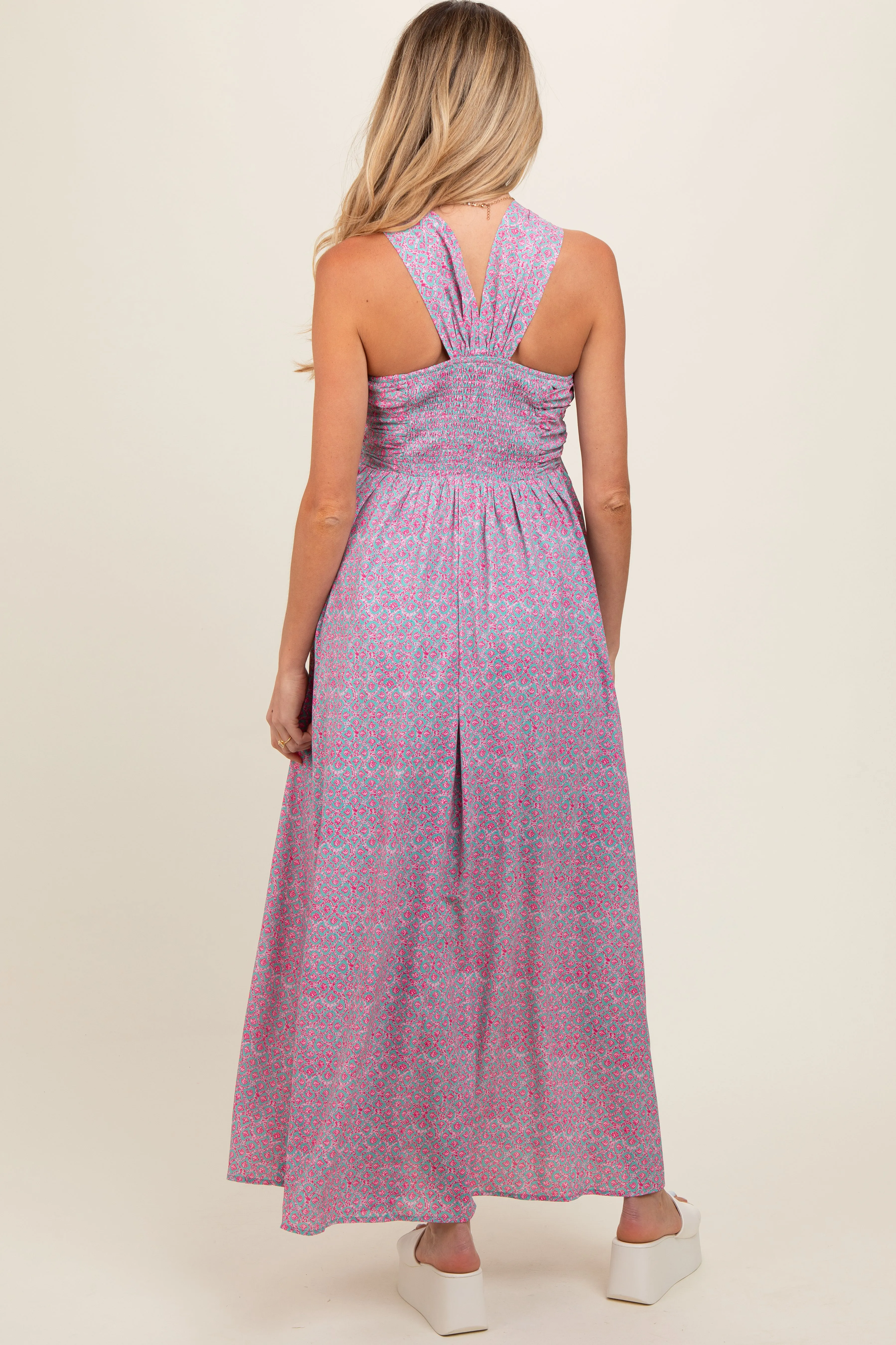Teal Print Halter Maternity Maxi Dress sold by Pinkblush product image thumbnail 3