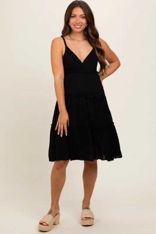 Black Ruffle Tiered Cutout Back Tie Maternity Dress sold by Pinkblush
