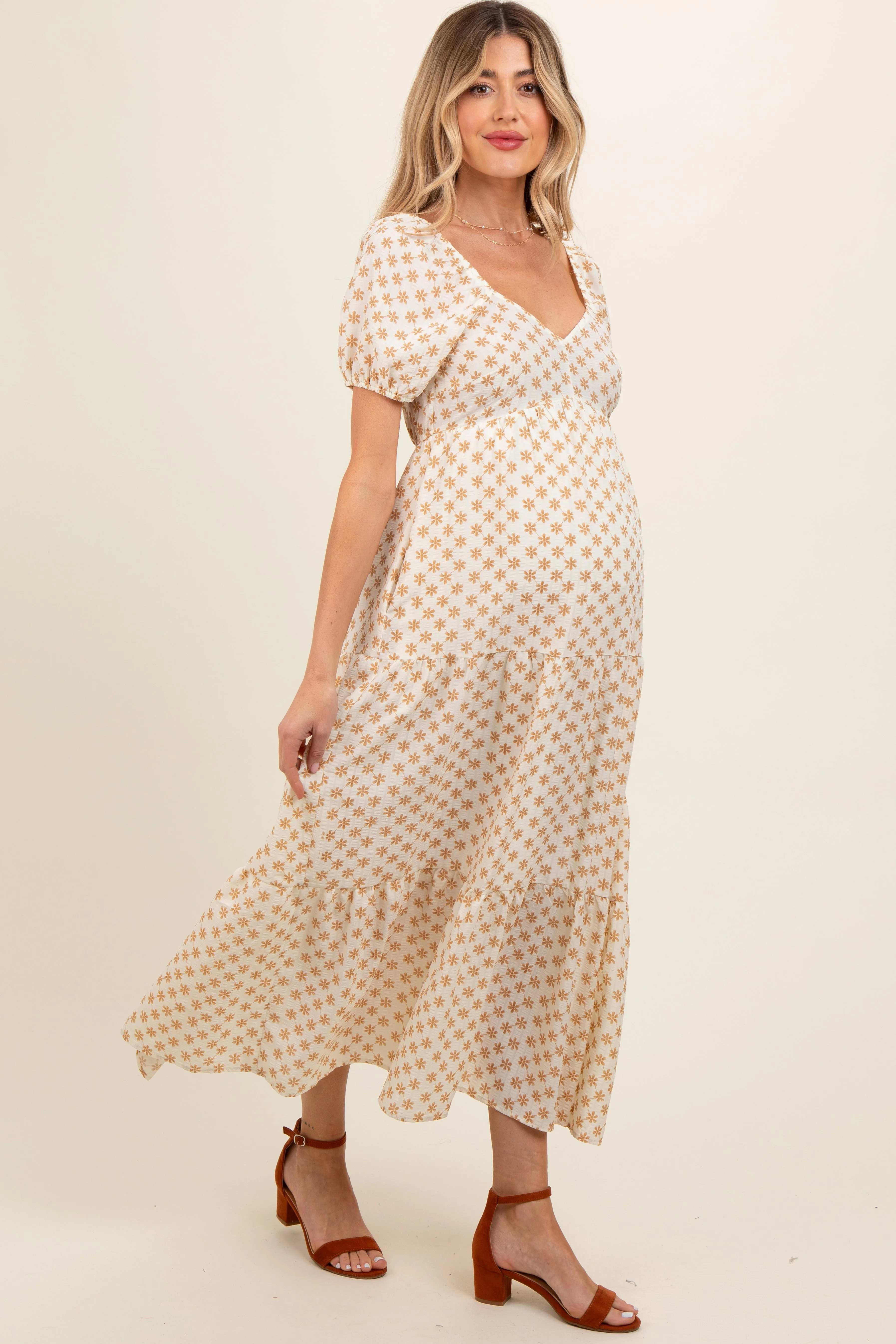 Yellow Floral Tiered Maternity Maxi Dress sold by Pinkblush product image thumbnail 4