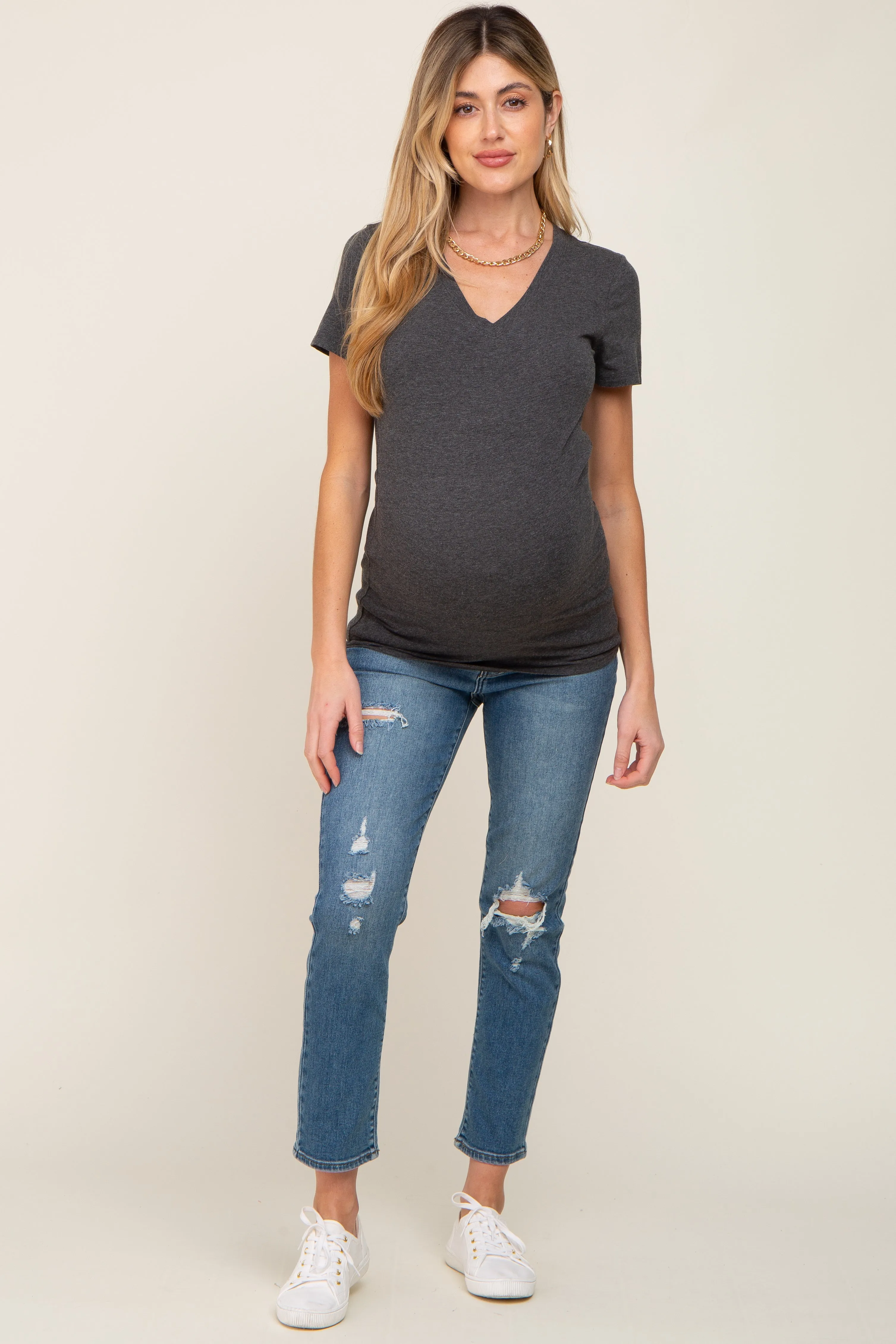 Charcoal Basic V-Neck Maternity Tee sold by Pinkblush product image thumbnail 4