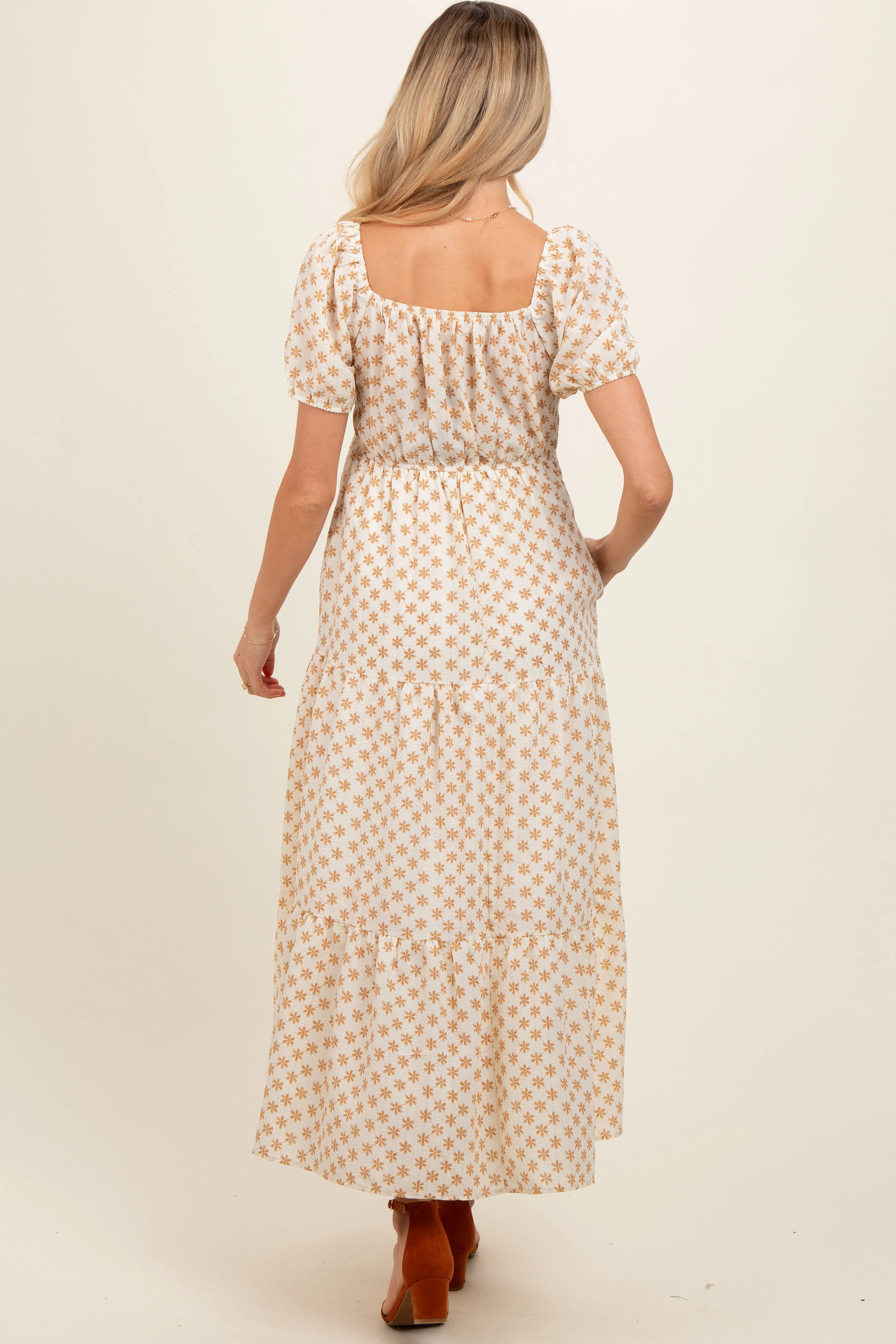 Yellow Floral Tiered Maternity Maxi Dress sold by Pinkblush product image thumbnail 5