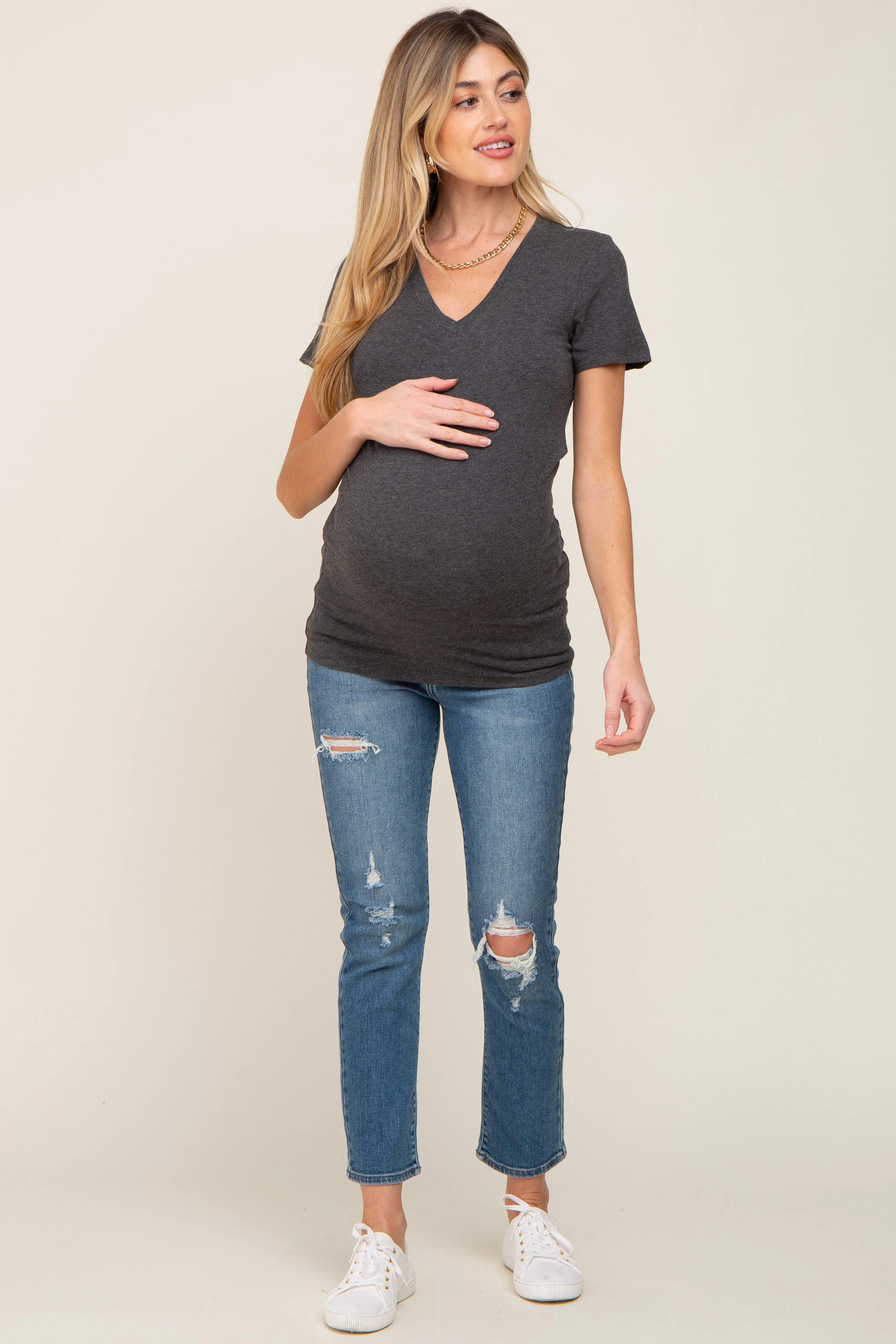 Charcoal Basic V-Neck Maternity Tee sold by Pinkblush product image thumbnail 5