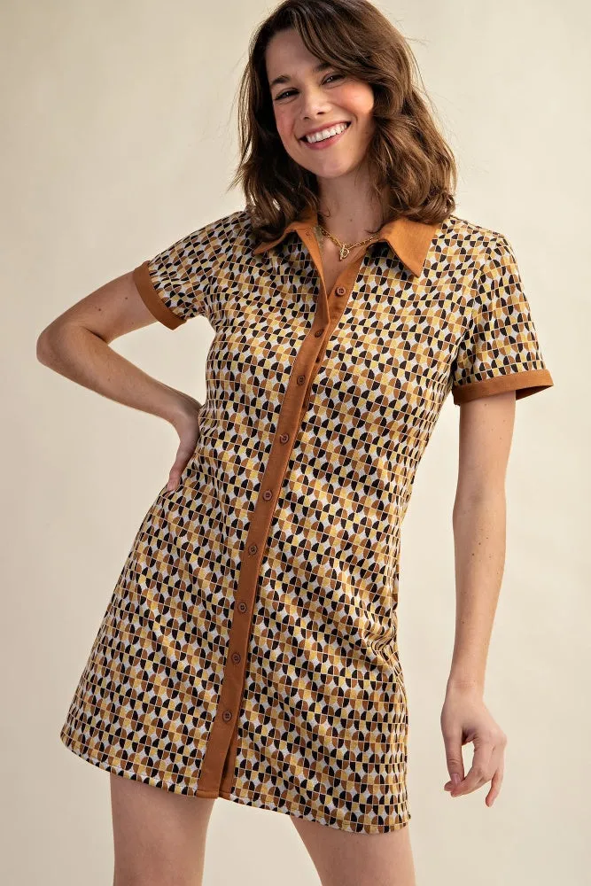 Camel Combo Collared Retro Mini Dress sold by Pinkblush