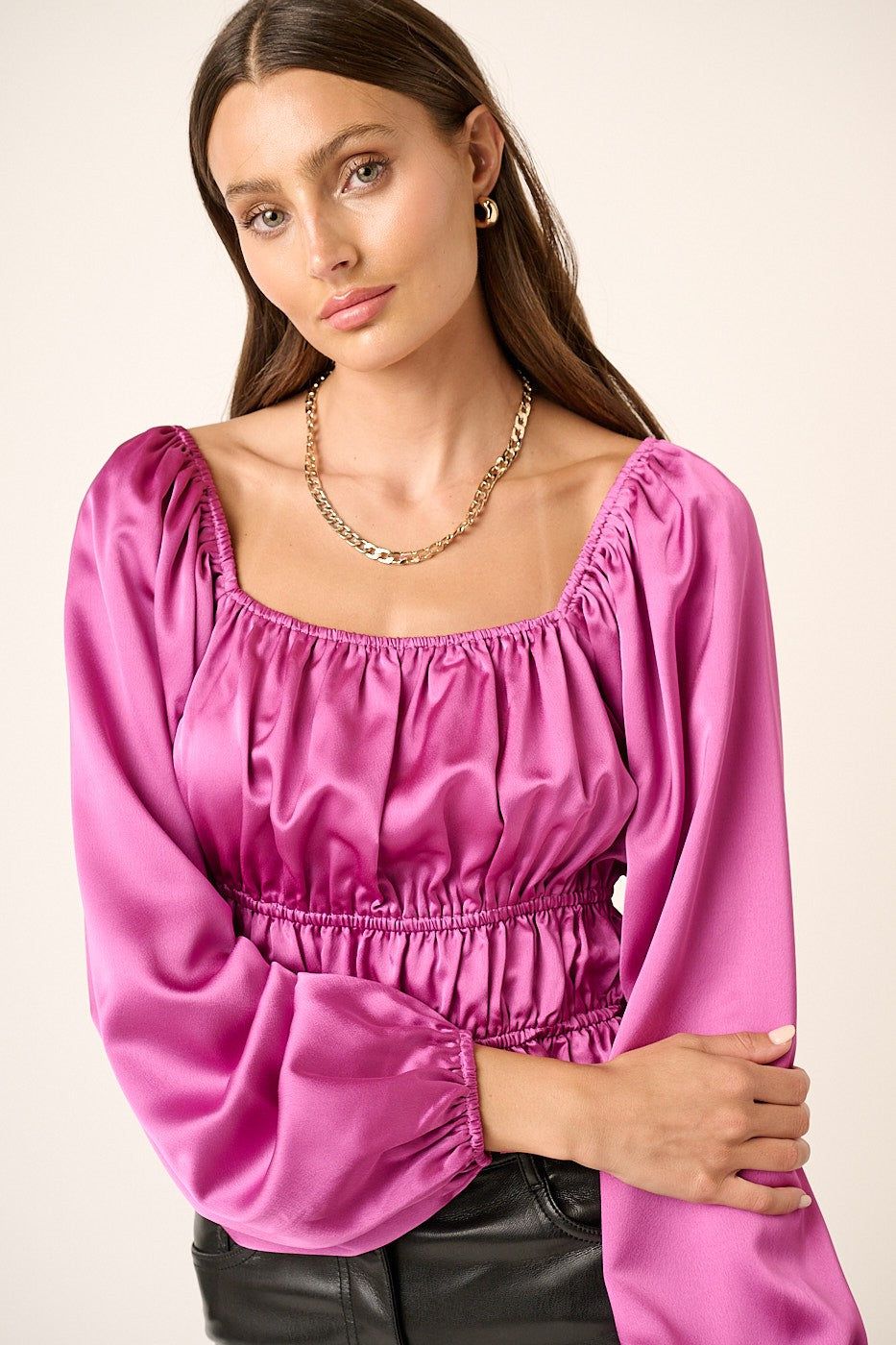 Orchid Satin Square Neck Long Sleeve Blouse sold by Pinkblush product image thumbnail 4