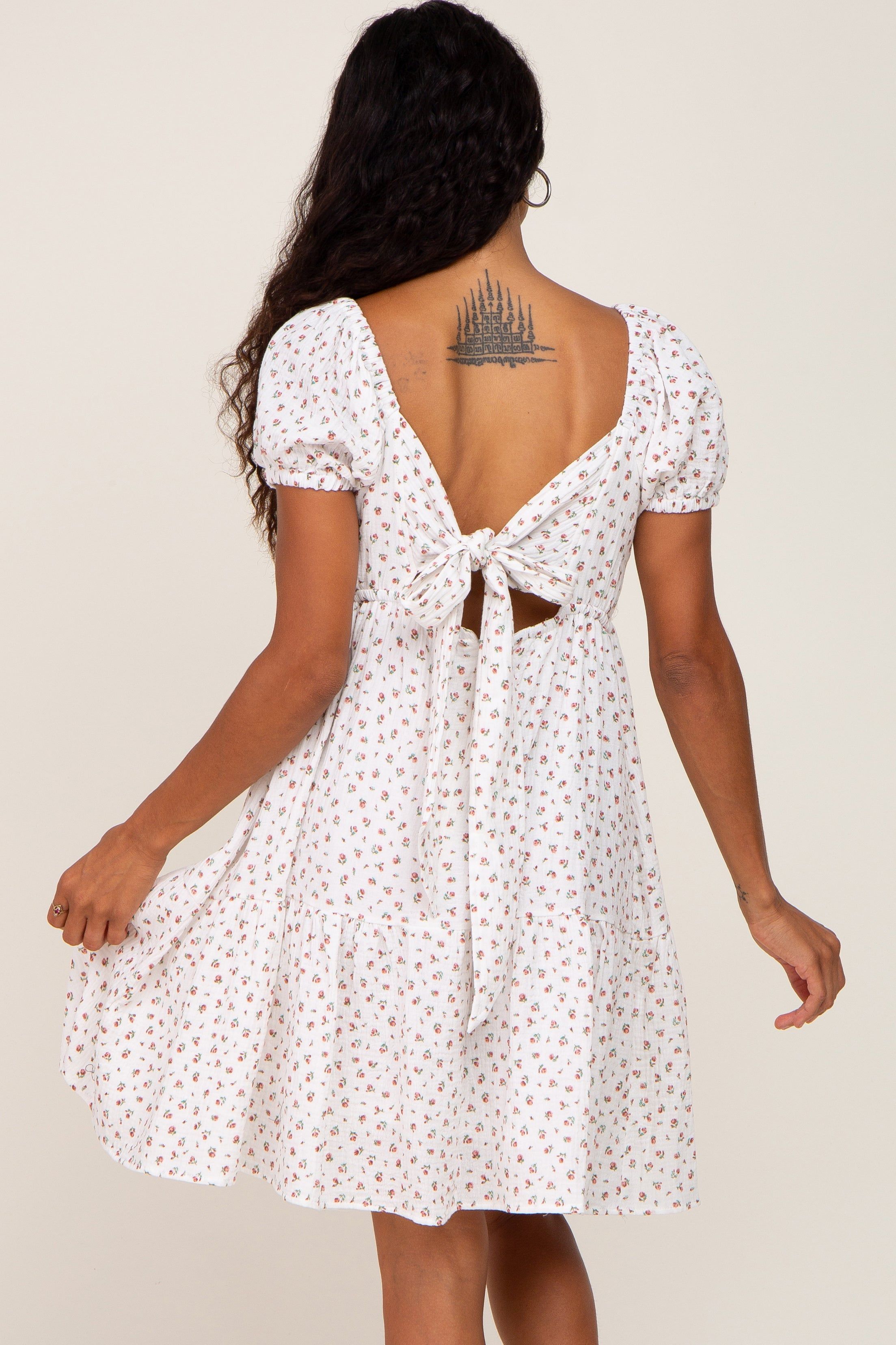 Ivory Floral Puff Sleeve Dress sold by Pinkblush product image thumbnail 3