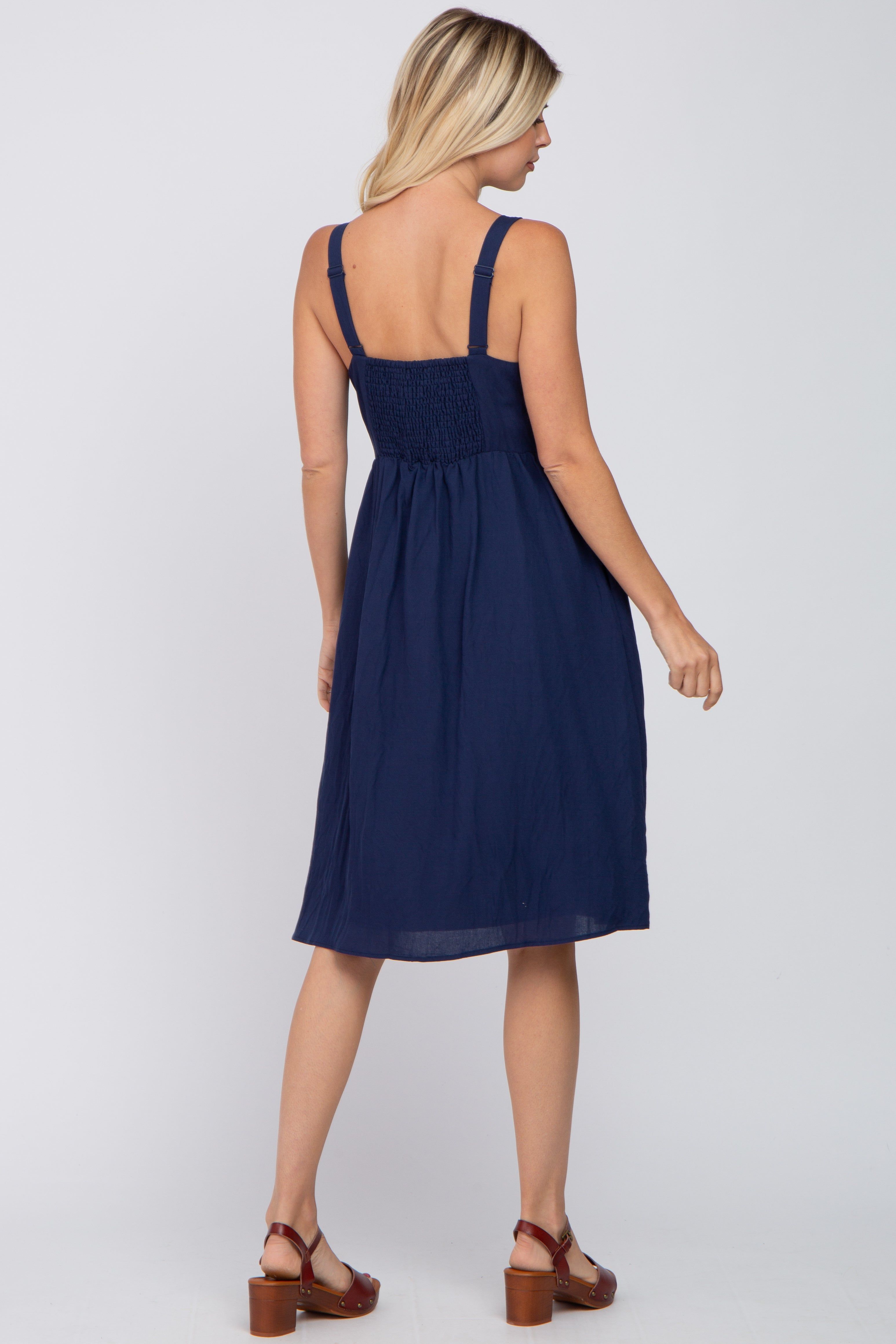 Navy Button Front Midi Dress sold by Pinkblush product image thumbnail 3