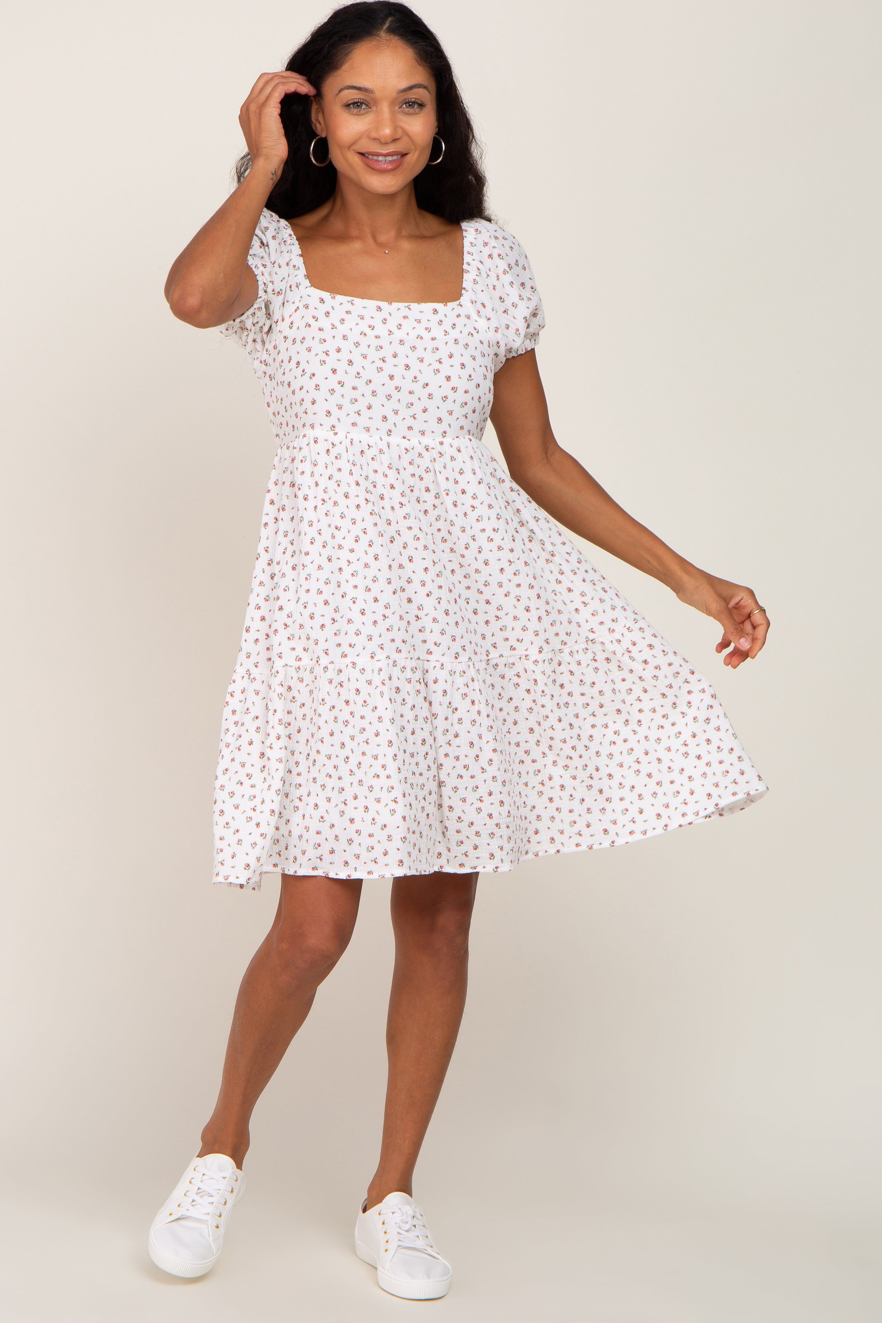 Ivory Floral Puff Sleeve Dress sold by Pinkblush product image thumbnail 4
