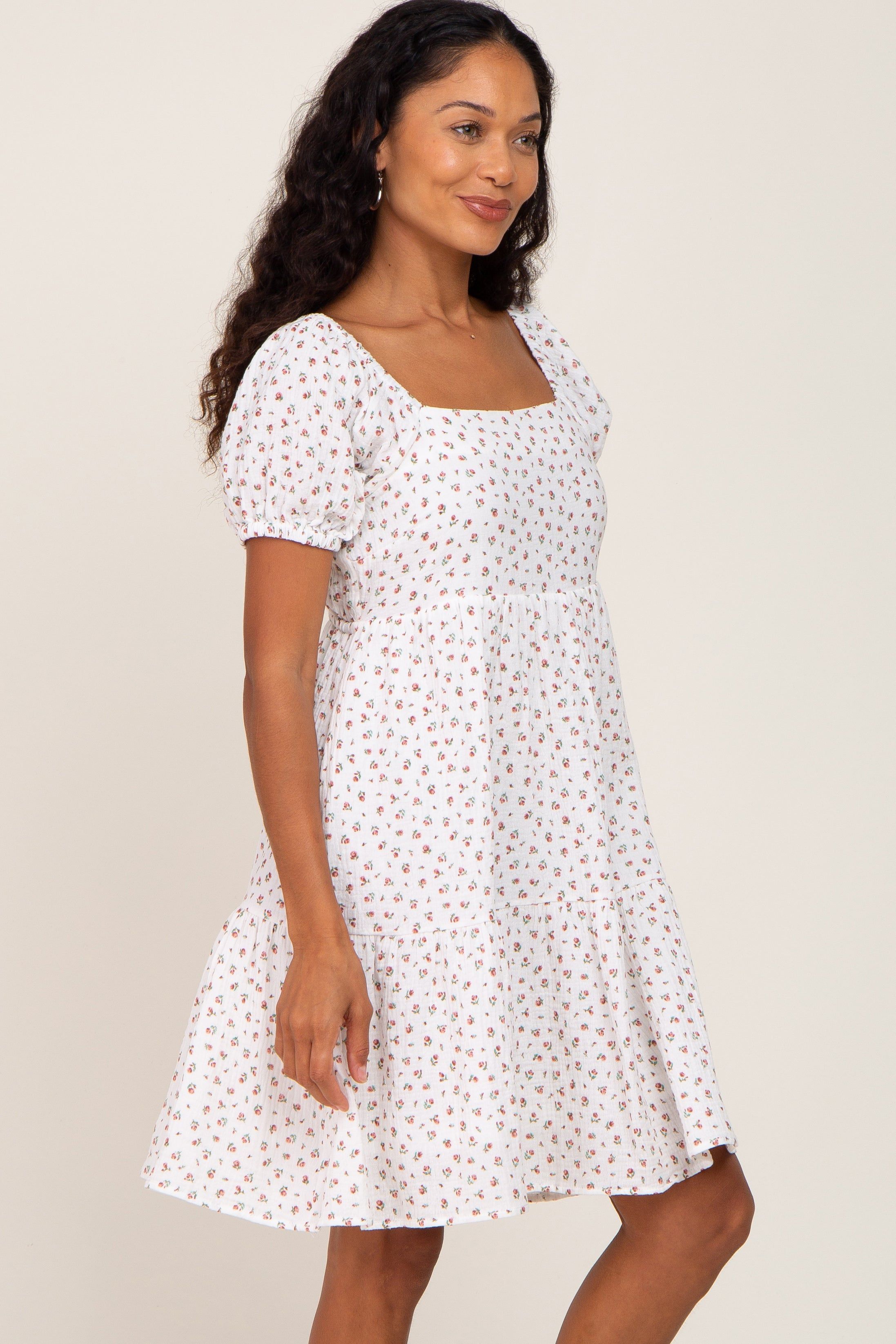 Ivory Floral Puff Sleeve Dress sold by Pinkblush product image thumbnail 2