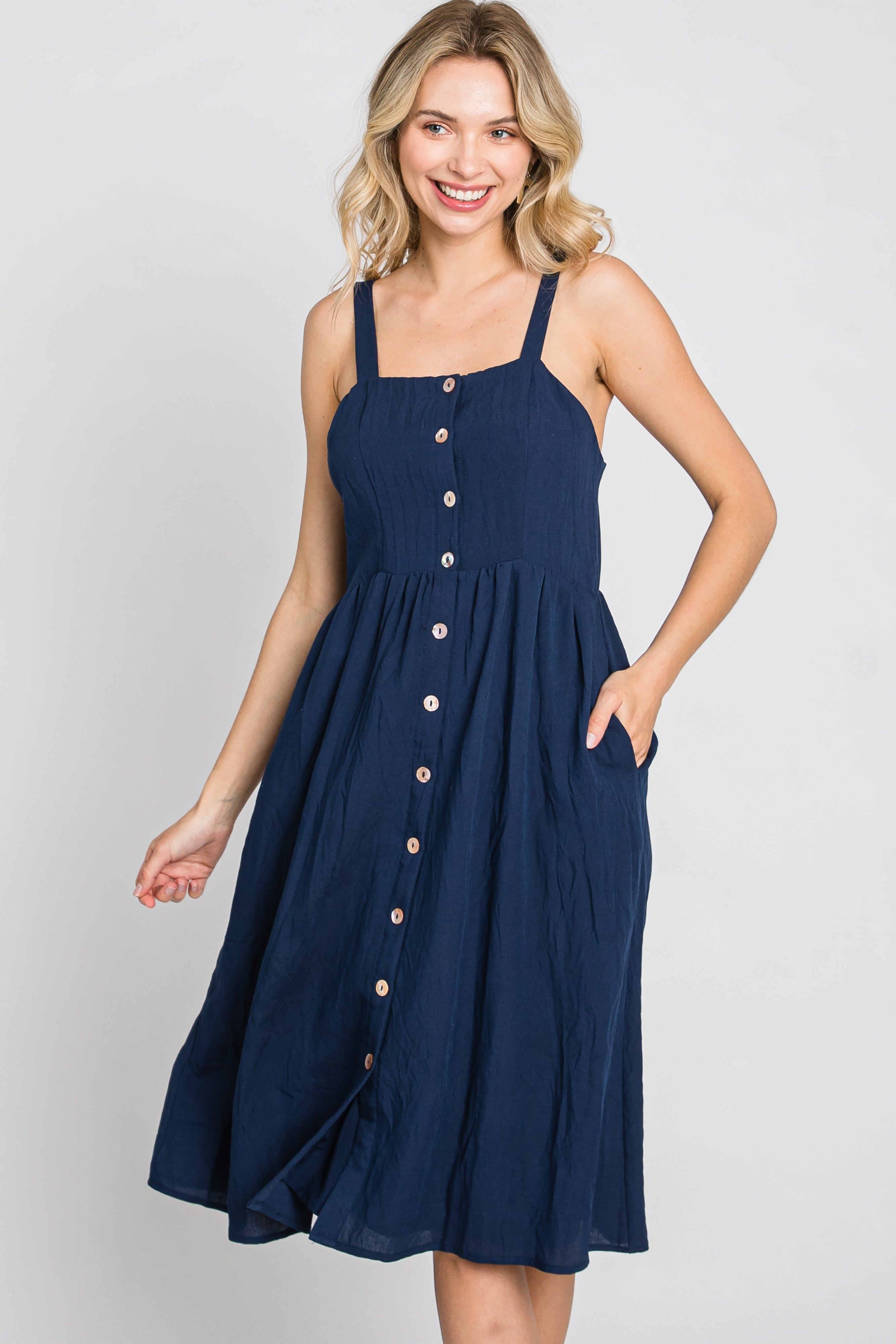 Navy Button Front Midi Dress sold by Pinkblush product image thumbnail 5