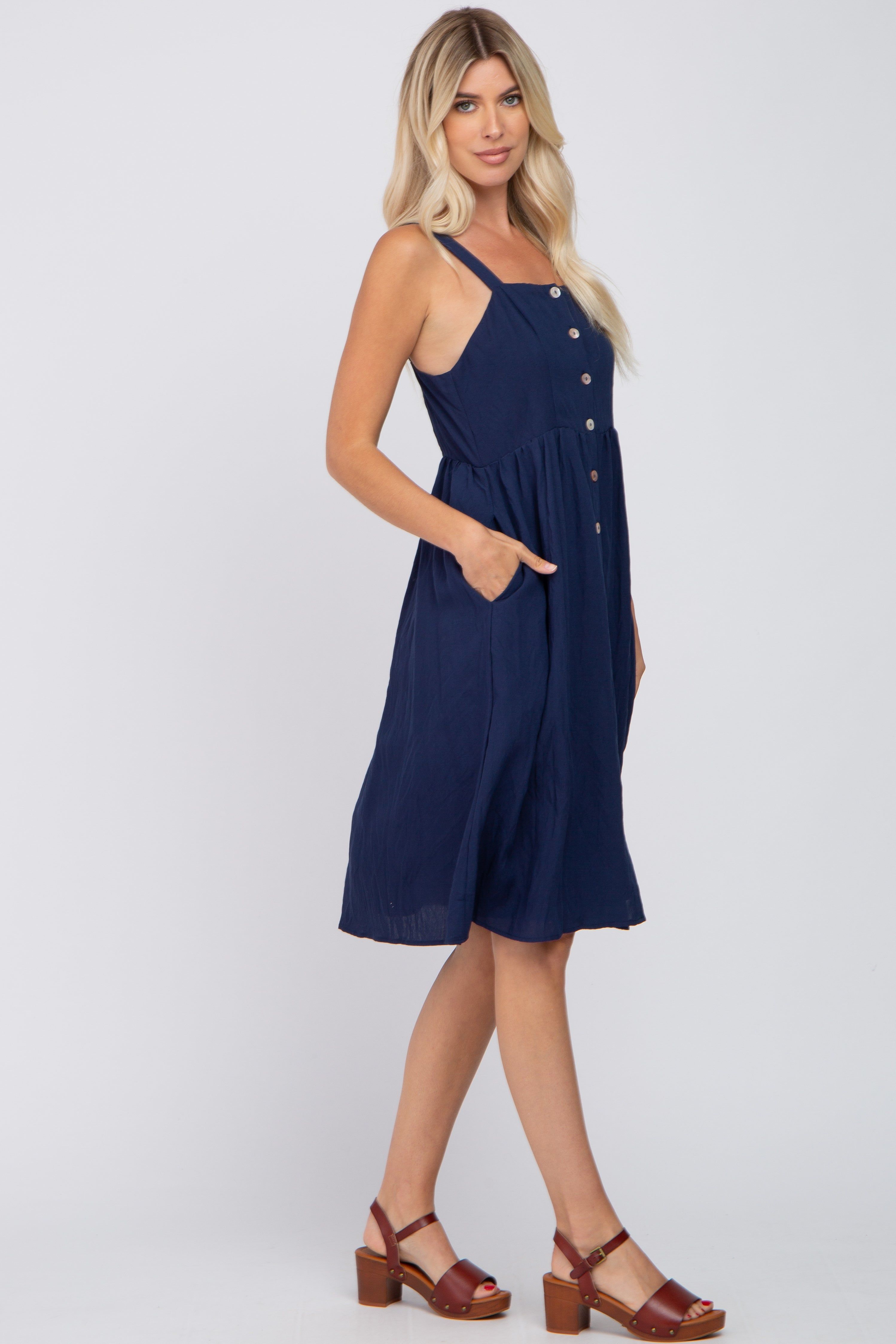 Navy Button Front Midi Dress sold by Pinkblush product image thumbnail 2