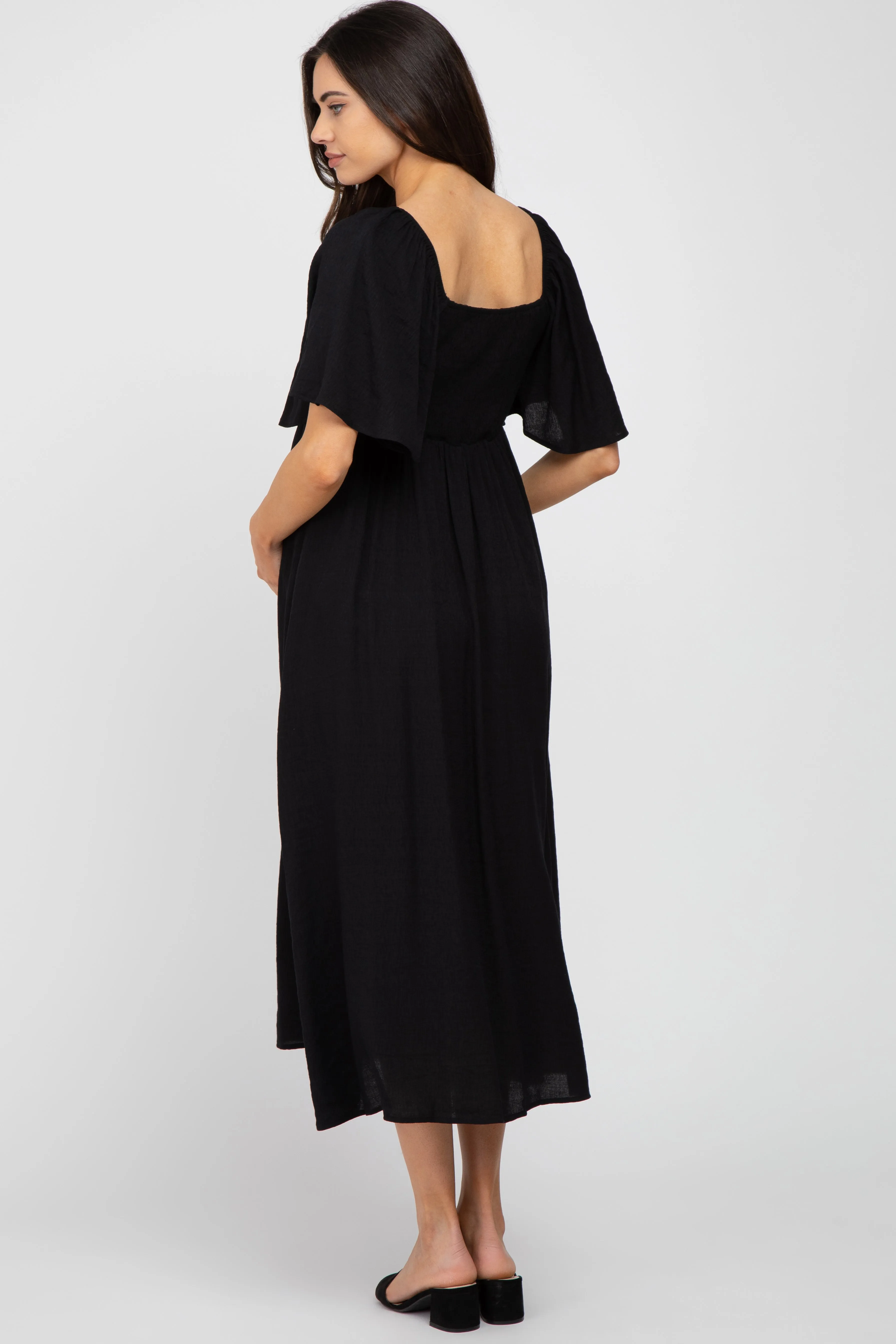 Black Front Tie Ruffle Sleeve Maternity Midi Dress sold by Pinkblush product image thumbnail 3