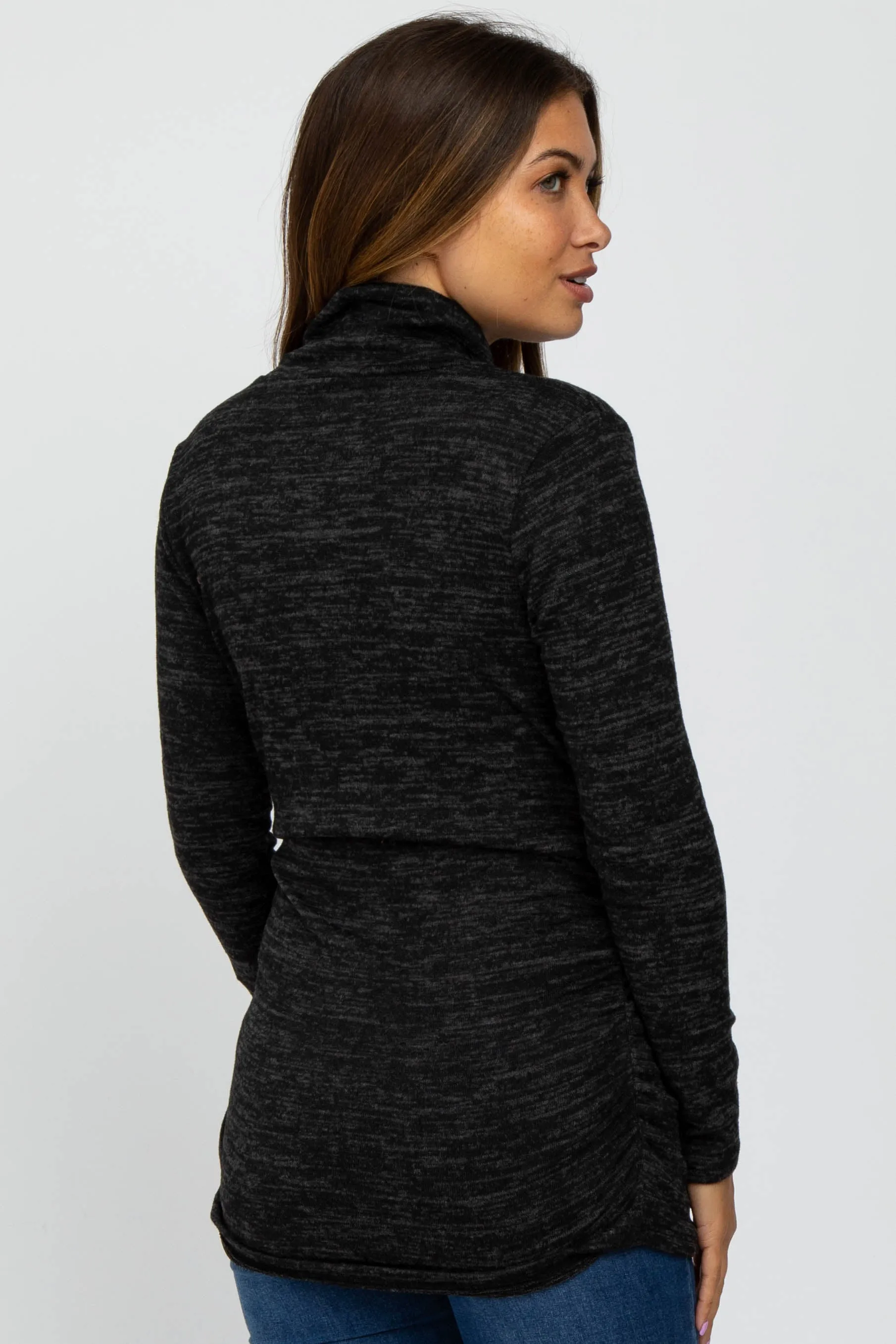 Black Soft Heathered Draped Wrap Maternity/Nursing Top sold by Pinkblush product image thumbnail 3