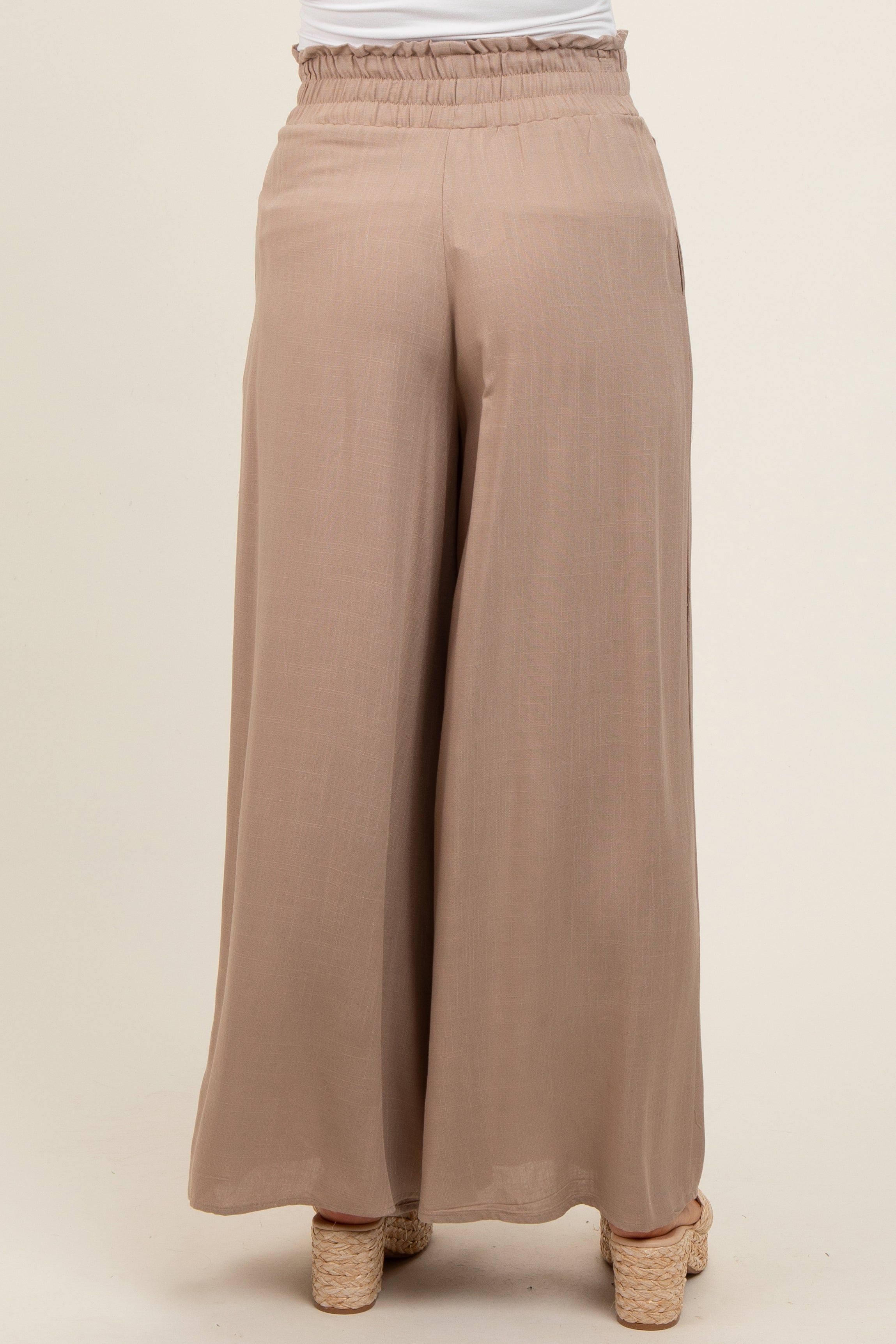Taupe Wide Leg Smocked Lightweight Maternity Pants sold by Pinkblush product image thumbnail 5