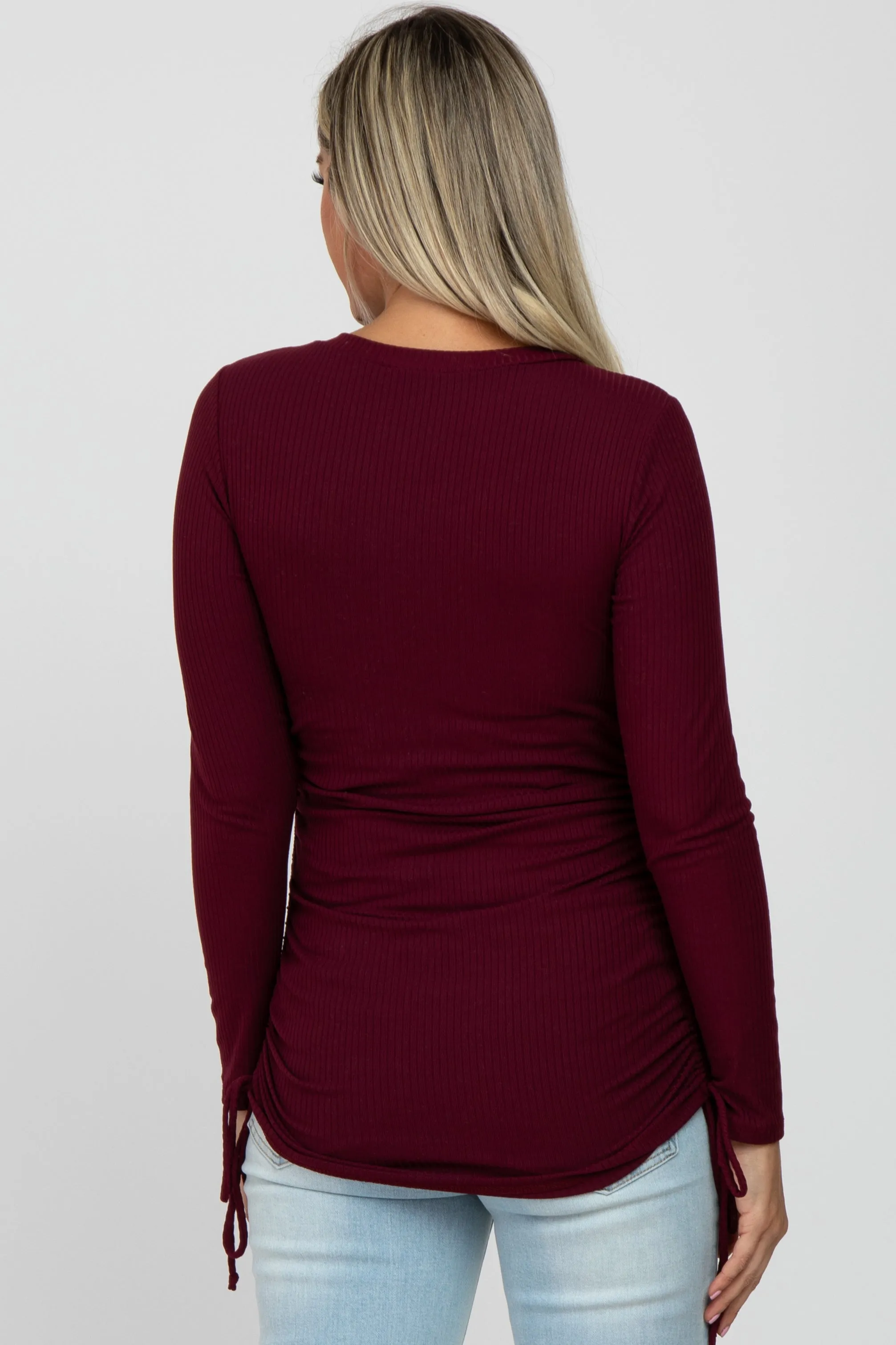 Burgundy Ribbed Ruched Tie Maternity Top sold by Pinkblush product image thumbnail 4