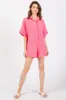 Fuchsia Textured Button Front Short Sleeve Romper sold by Pinkblush