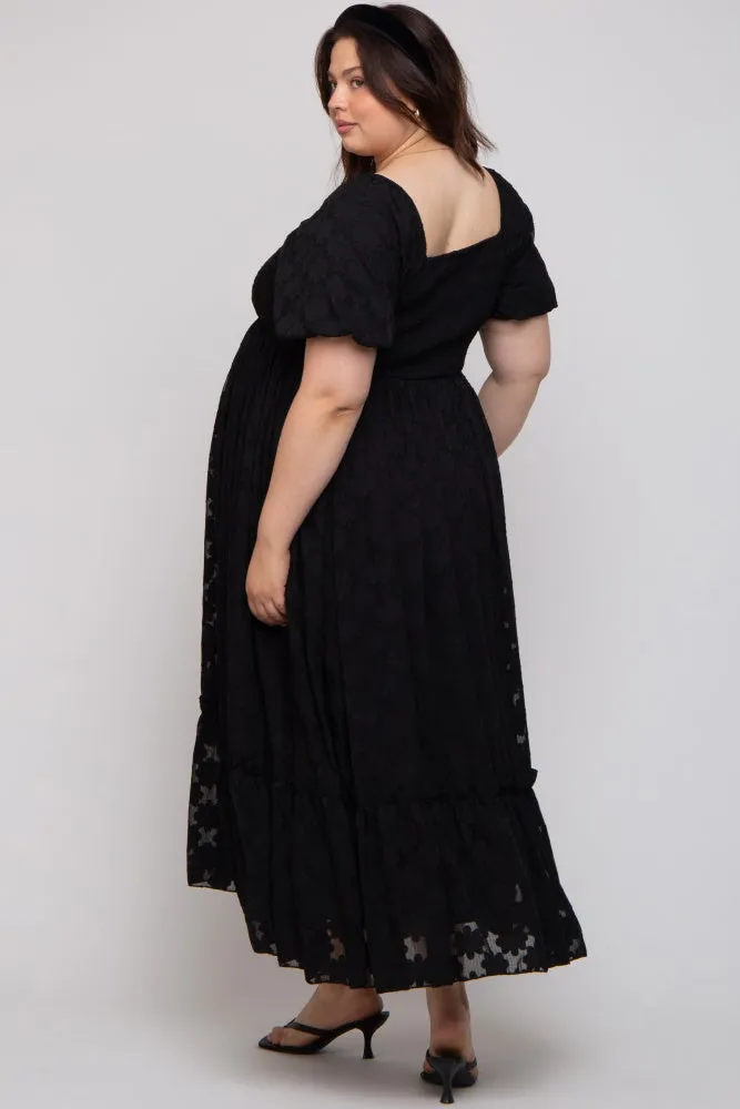 Black Floral Chiffon Smocked Square Neck Maternity Plus Maxi Dress sold by Pinkblush product image thumbnail 4