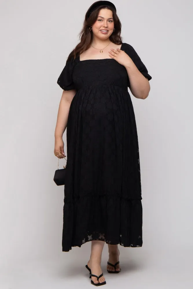 Black Floral Chiffon Smocked Square Neck Maternity Plus Maxi Dress sold by Pinkblush product image thumbnail 2
