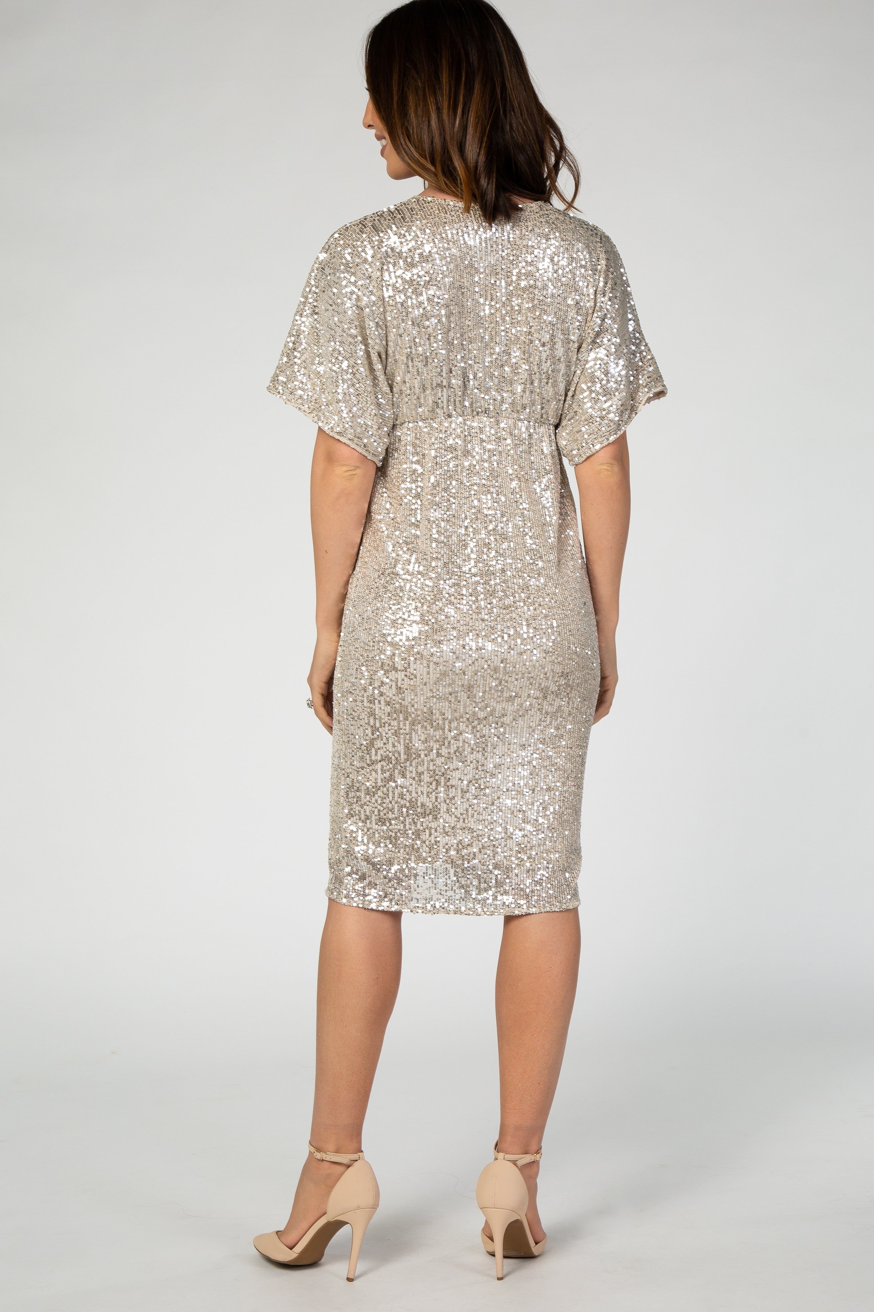 PinkBlush Gold Sequin Front Slit Wrap Dress sold by Pinkblush product image thumbnail 3