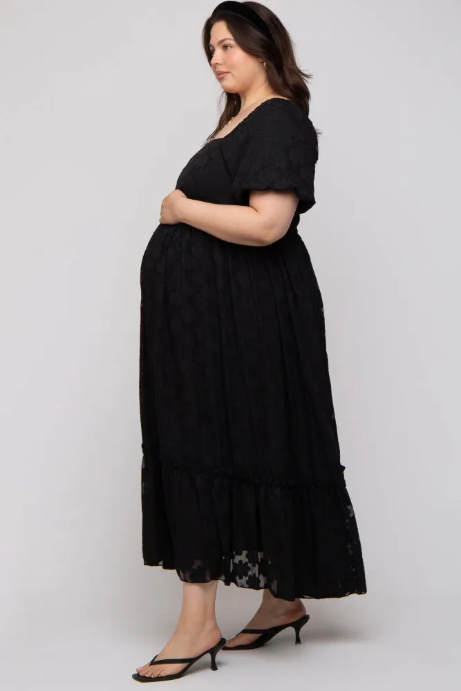 Black Floral Chiffon Smocked Square Neck Maternity Plus Maxi Dress sold by Pinkblush product image thumbnail 3